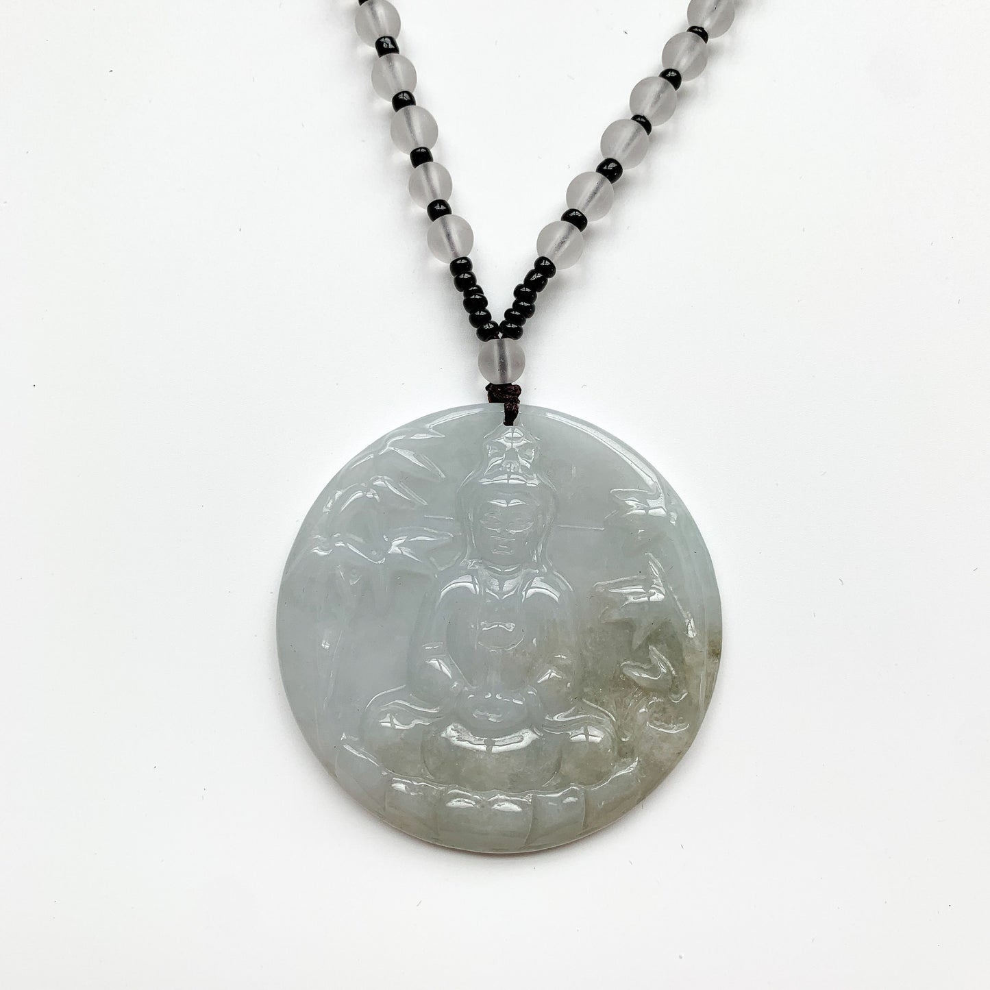 Large Jadeite Jade Guan Yin Avalokiteshvara Hand Carved Pendant Necklace, YJ-0321-0360492 - AriaDesignCollection