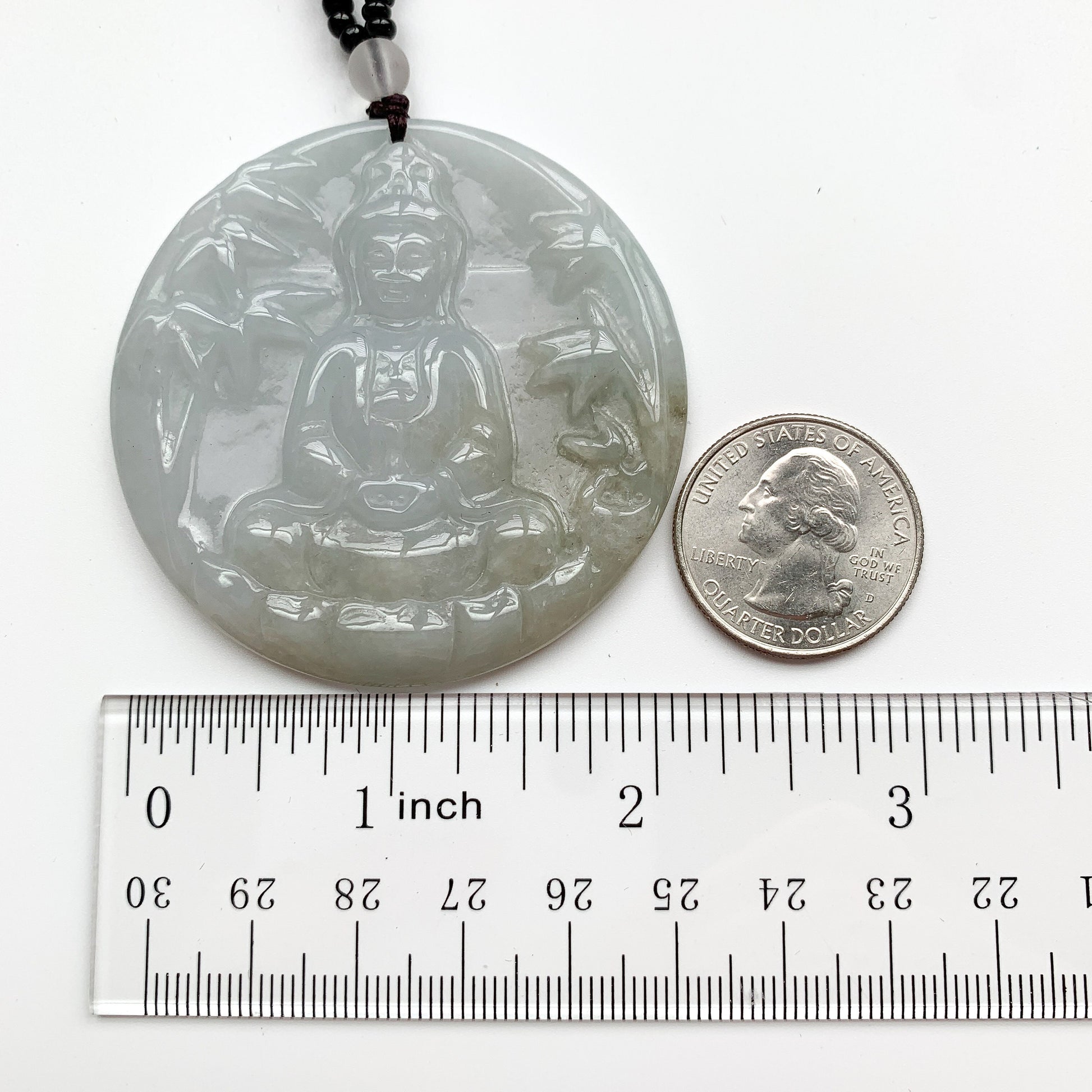 Large Jadeite Jade Guan Yin Avalokiteshvara Hand Carved Pendant Necklace, YJ-0321-0360492 - AriaDesignCollection