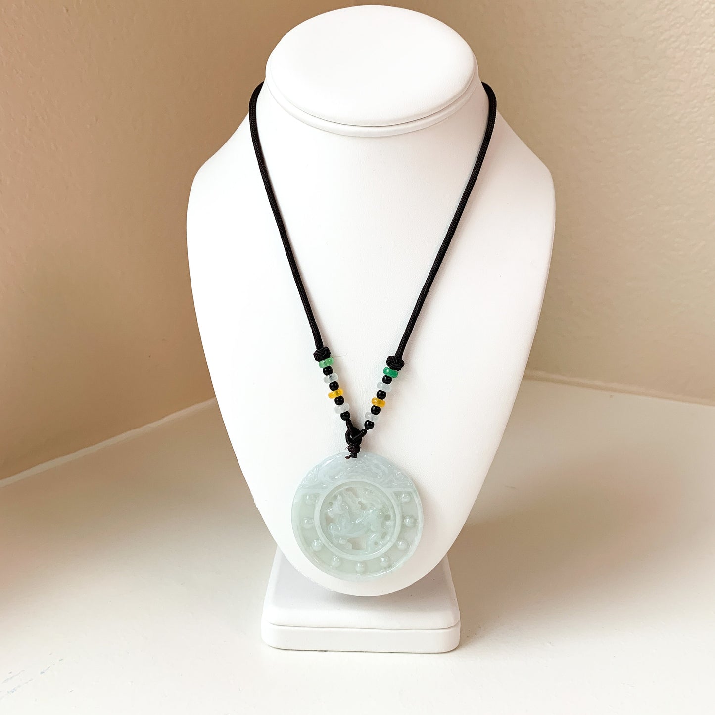Jadeite Jade Spinning Horse Chinese Zodiac Carved Pendant Necklace, YJ-0321-0358103 - AriaDesignCollection