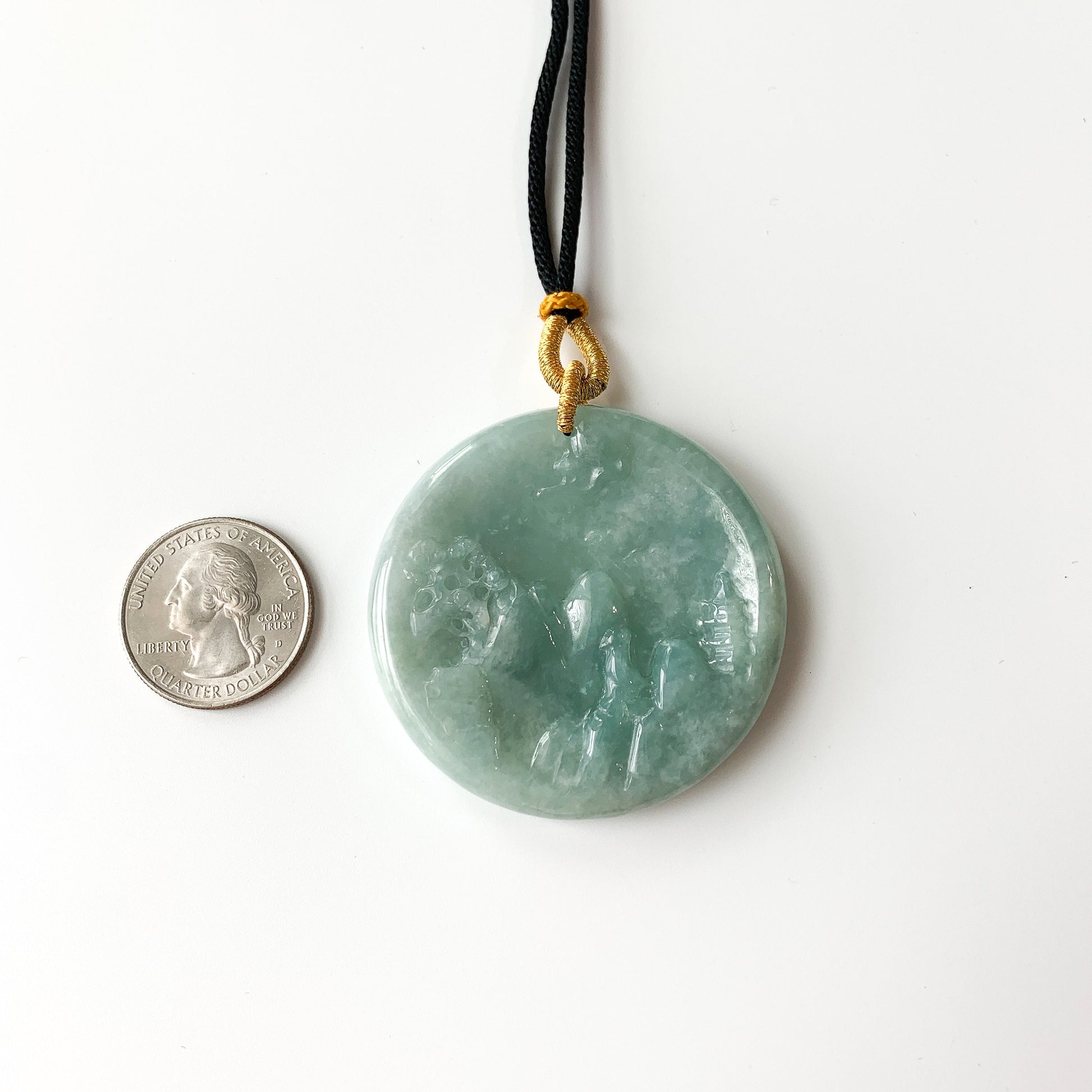 Jadeite Jade Landscape Mountain Forest River Scenery Hand Carved Pendant Necklace, YJ-0321-0330043 - AriaDesignCollection