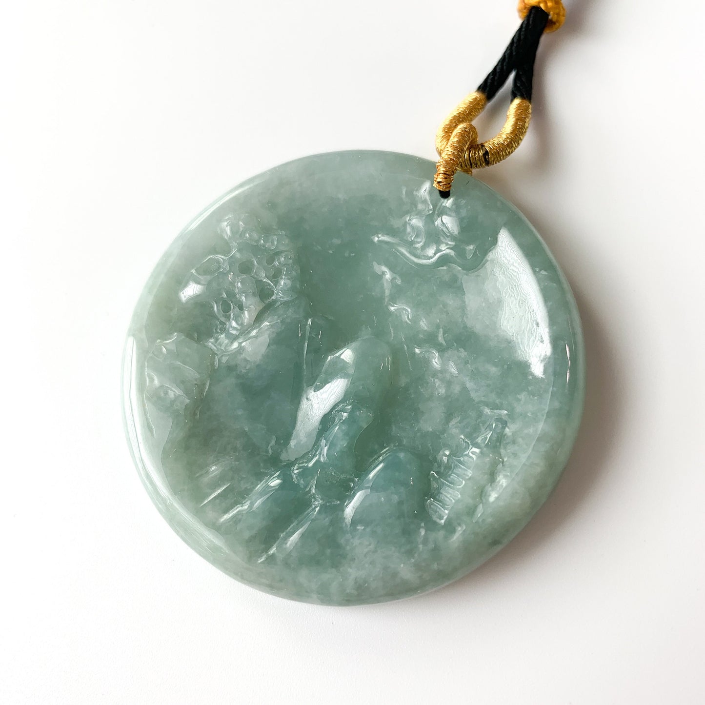 Jadeite Jade Landscape Mountain Forest River Scenery Hand Carved Pendant Necklace, YJ-0321-0330043 - AriaDesignCollection