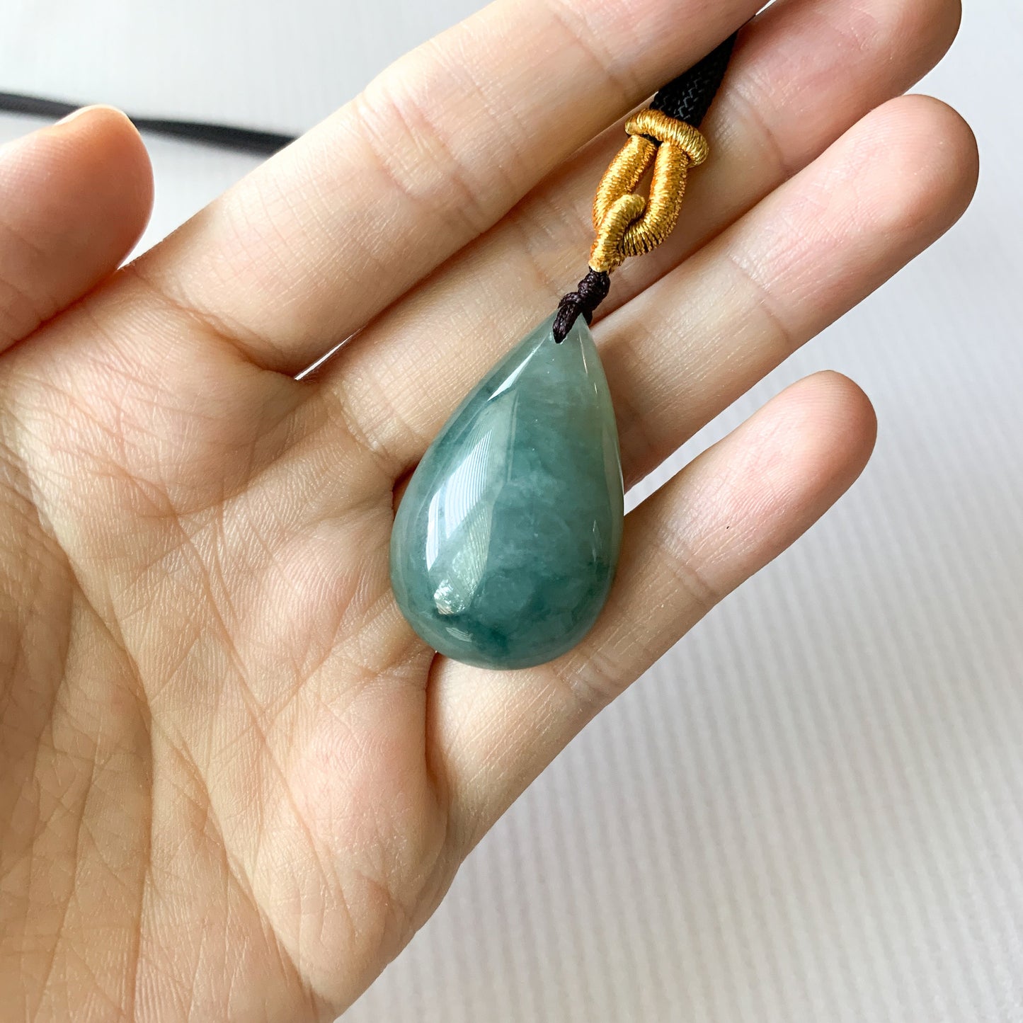 Jade Jadeite Teardrop, Green Blue Jade Pendant Hand Carved Necklace, YJ-0321-0425599 - AriaDesignCollection