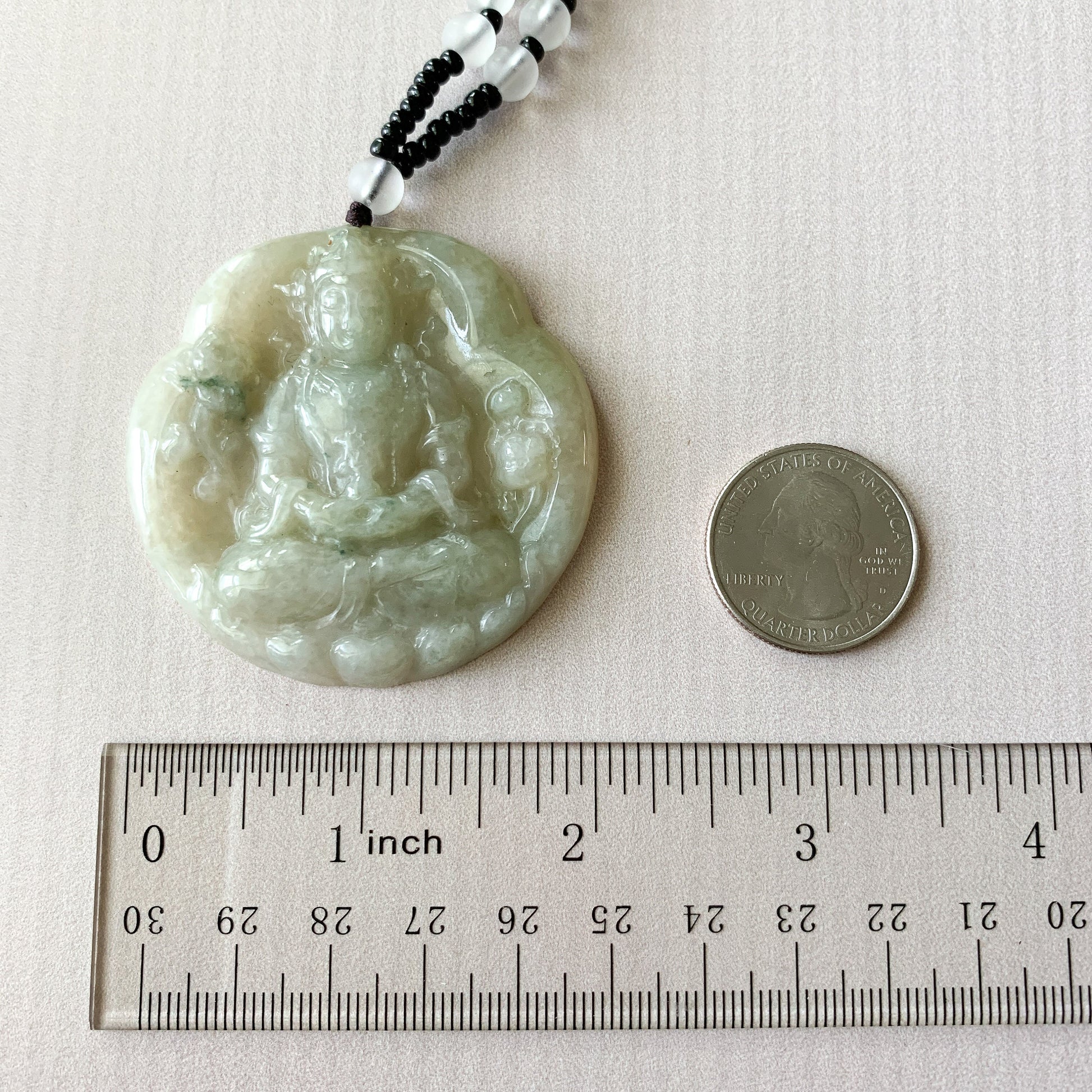 Jadeite Jade Guan Yin Avalokiteshvara, Quan Am, Carved Pendant Necklace, YJ-0321-0319321 - AriaDesignCollection