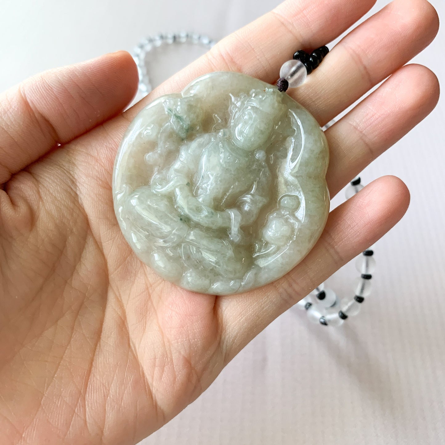 Jadeite Jade Guan Yin Avalokiteshvara, Quan Am, Carved Pendant Necklace, YJ-0321-0319321 - AriaDesignCollection