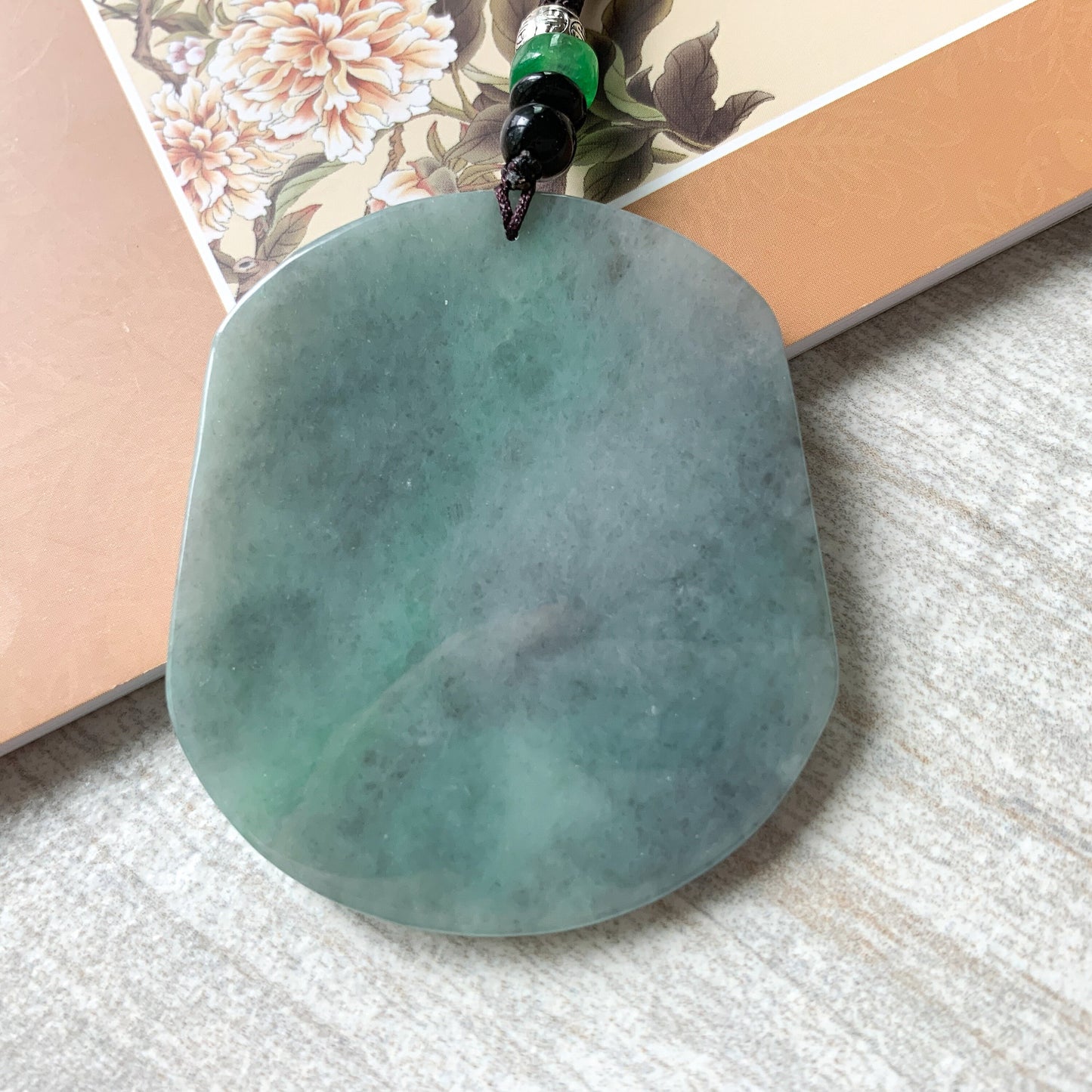 Jadeite Jade Magpie Bird Plum Flower Carved Pendant, Black Green Jade Necklace, YJ-0321-0420068 - AriaDesignCollection