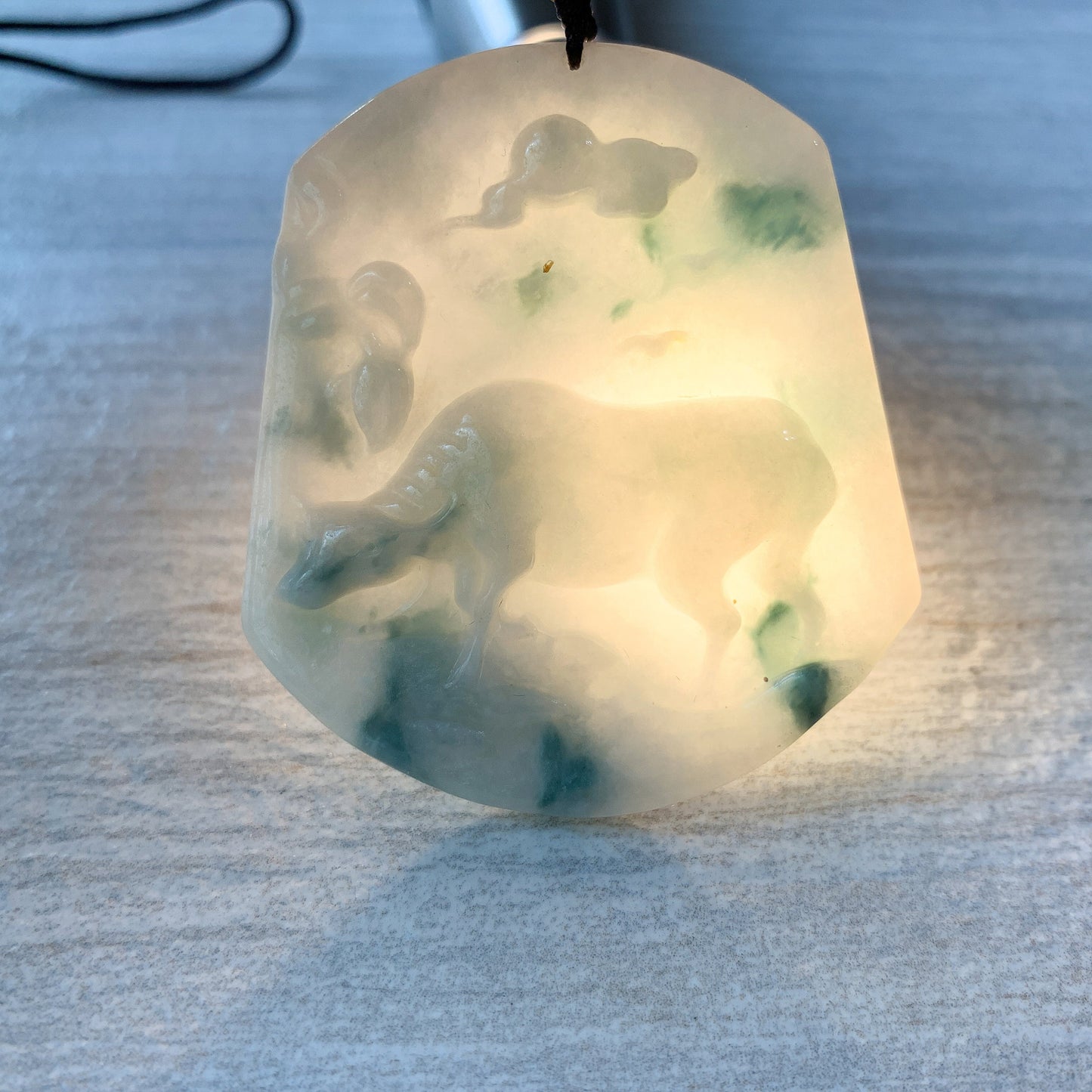 Ox Jadeite Jade Bull Cow Chinese Zodiac Carved Rustic Pendant Necklace, YJ-0321-0449619 - AriaDesignCollection