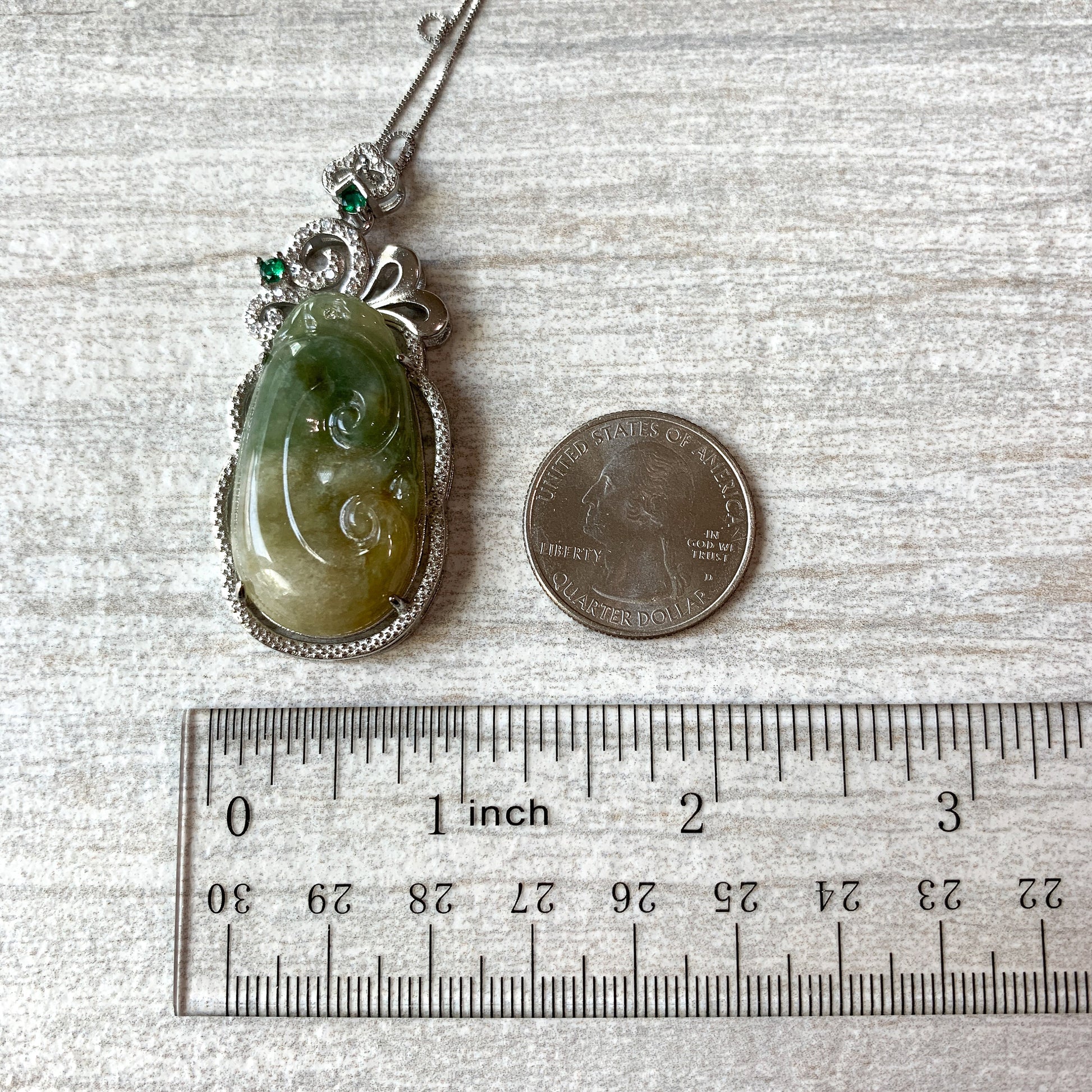 Jadeite Jade Lucky Ruyi, Ru Yi, 如意, Sterling Silver Pendant Hand Carved Necklace, BJ-0621-0003439-2 - AriaDesignCollection