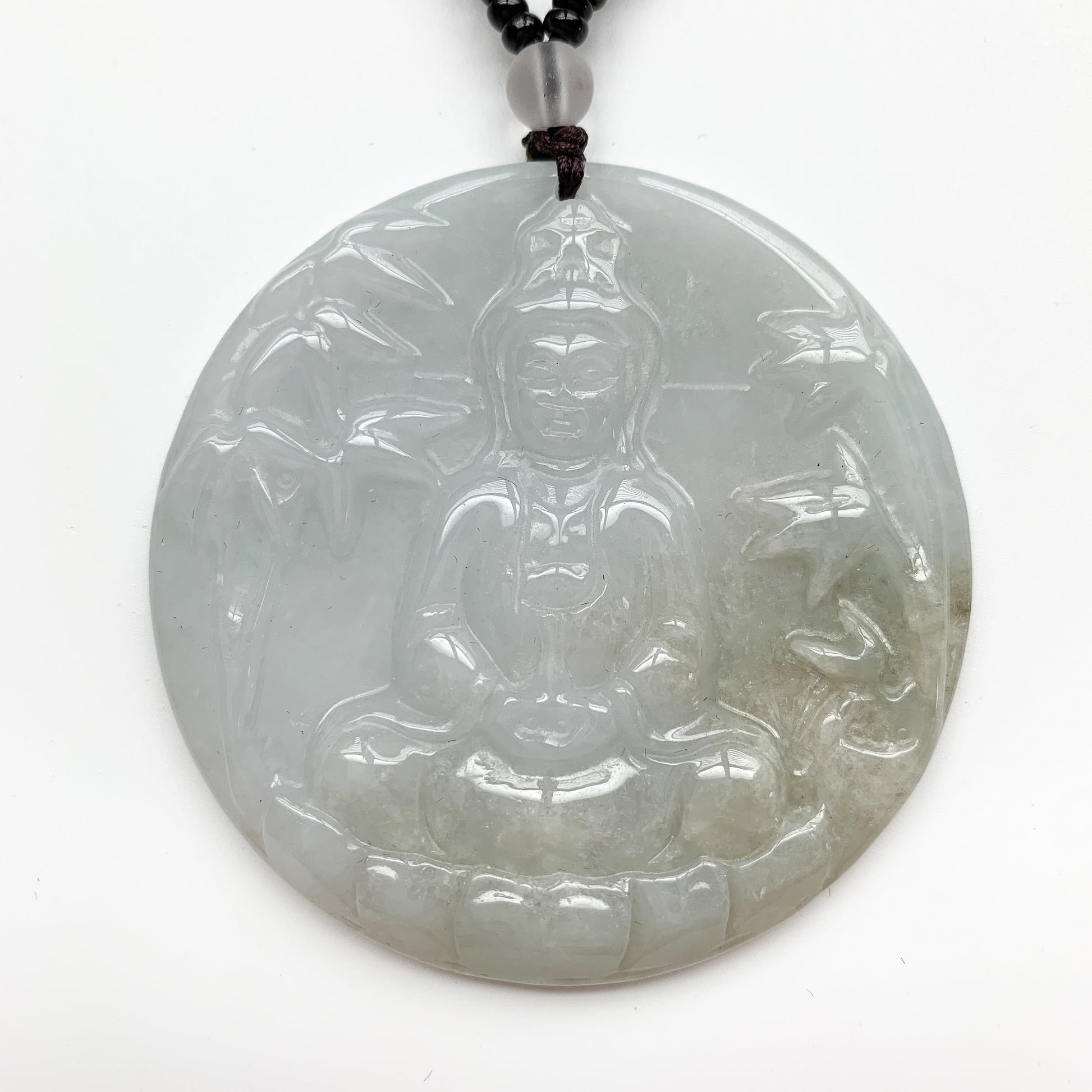 Large Jadeite Jade Guan Yin Avalokiteshvara Hand Carved Pendant Necklace, YJ-0321-0360492 - AriaDesignCollection