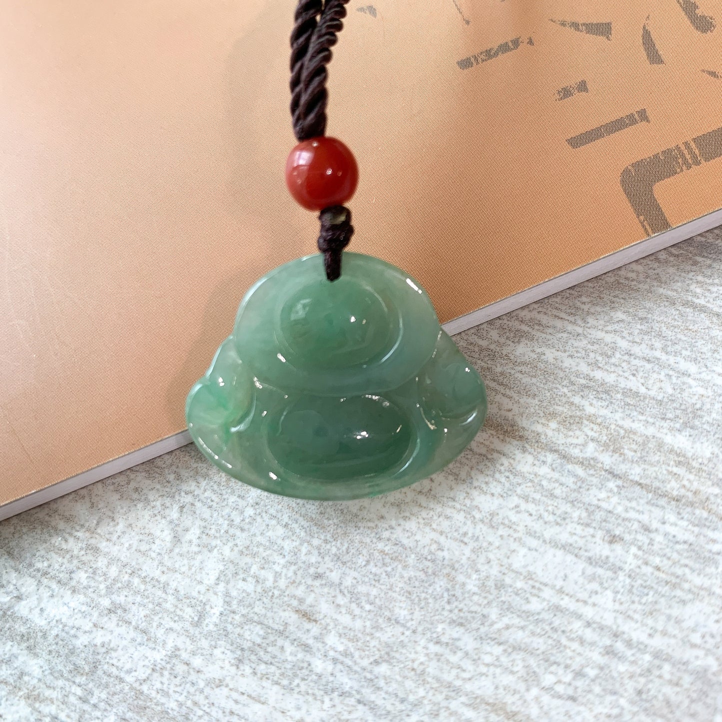 Small Green Jadeite Jade Happy Buddha Carved Jadeite Pendant, BJ-0621-0004738 - AriaDesignCollection