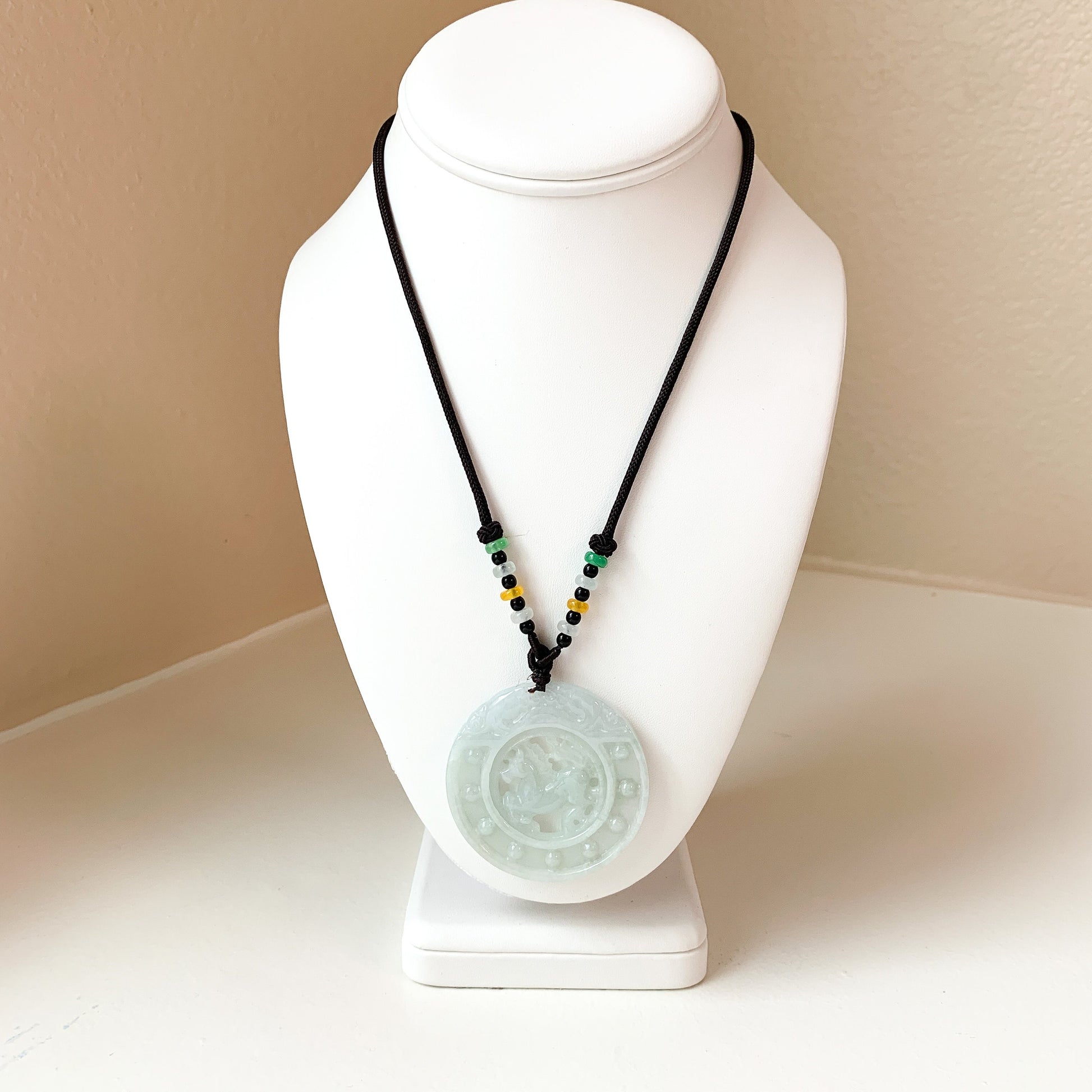 Jadeite Jade Spinning Horse Chinese Zodiac Carved Pendant Necklace, YJ-0321-0358103 - AriaDesignCollection