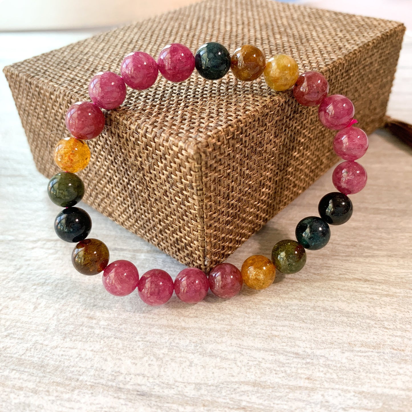 8 mm Natural Rainbow Tourmaline Bracelet Multi Color Tourmaline Bracelet, DP-0621-1647122215 - AriaDesignCollection