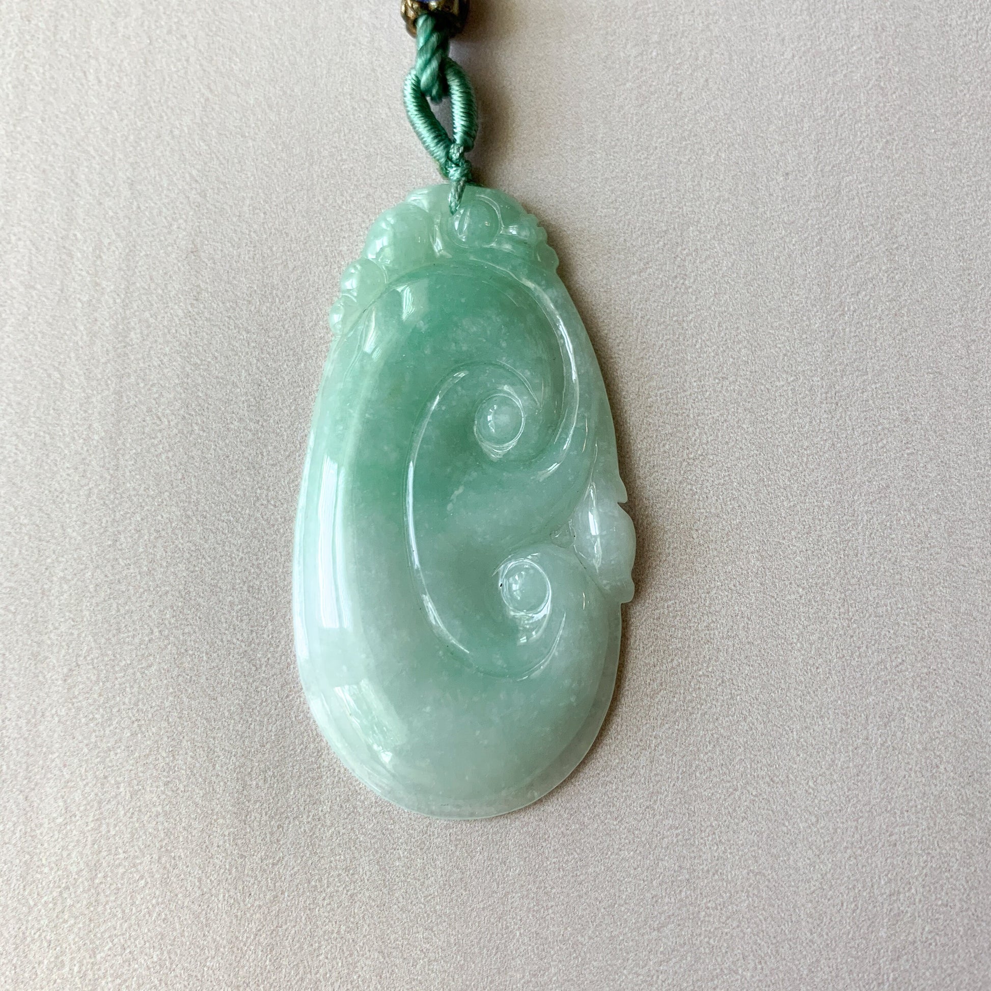 Jadeite Jade Lucky Ruyi Pendant, Ru Yi Necklace, 如意, Jade Hand Carved Necklace, YJ-0321-0375762 - AriaDesignCollection