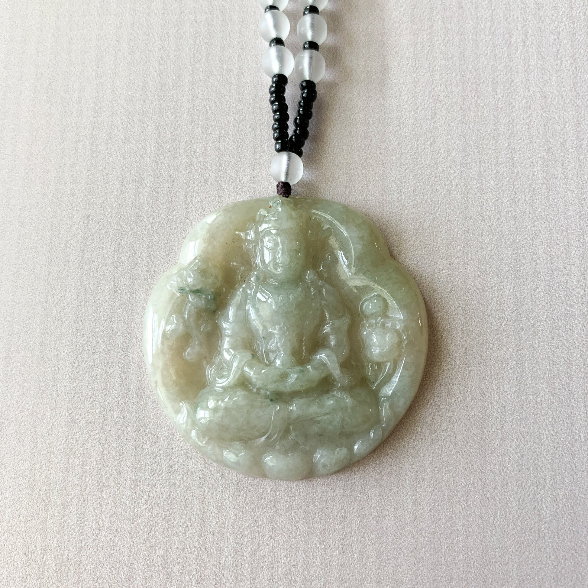 Jadeite Jade Guan Yin Avalokiteshvara, Quan Am, Carved Pendant Necklace, YJ-0321-0319321 - AriaDesignCollection