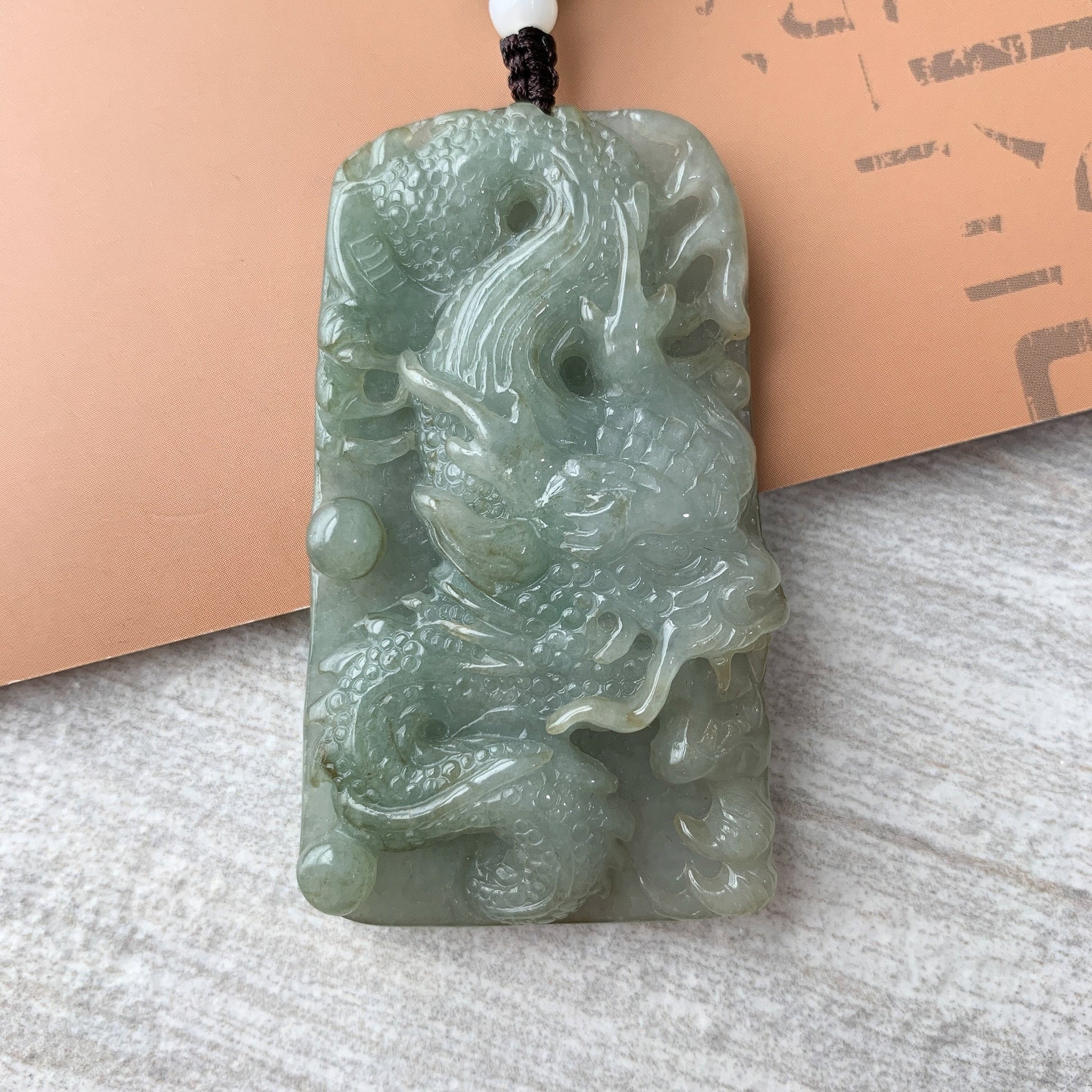 Jadeite Jade Dragon Chinese Zodiac Hand Carved Pendant Necklace, YJ-0321-0466112 - AriaDesignCollection