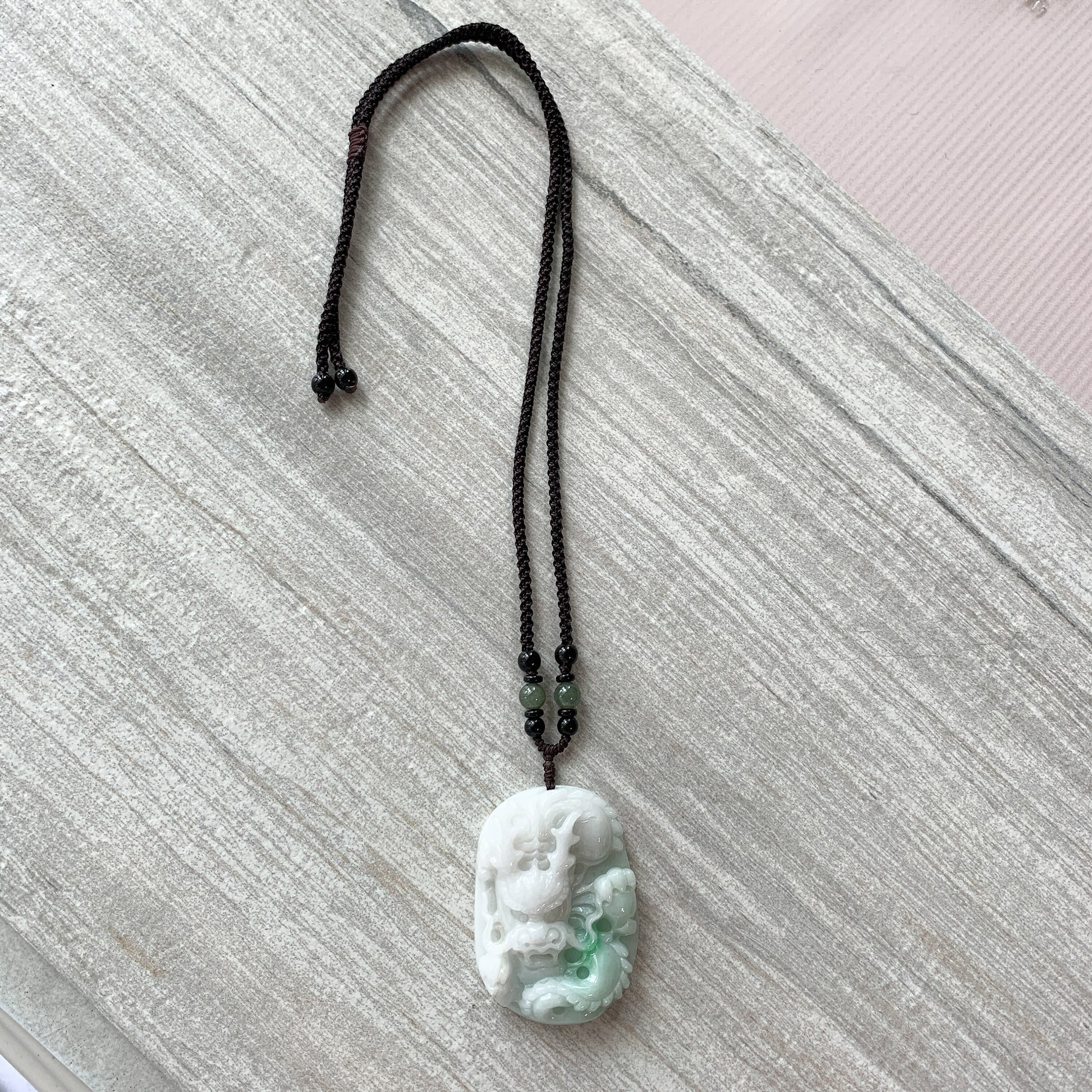 Jadeite Jade Dragon Chinese Zodiac Hand Carved Pendant Necklace, YJ-0321-0339665 - AriaDesignCollection