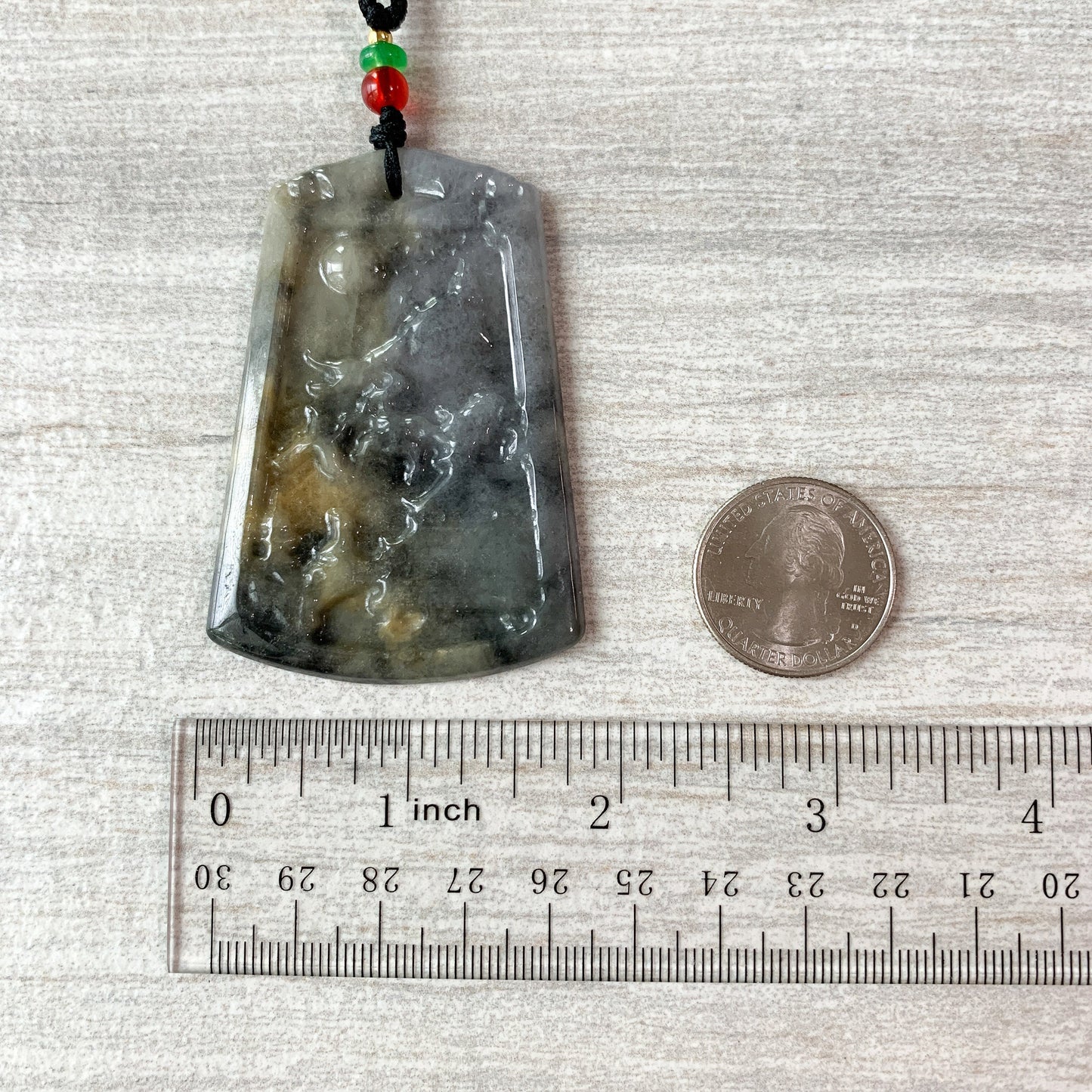 Black Jadeite Jade Abstract Landscape Mountain Forest River Scenery Hand Carved Pendant Necklace, YJ-0321-0439937 - AriaDesignCollection