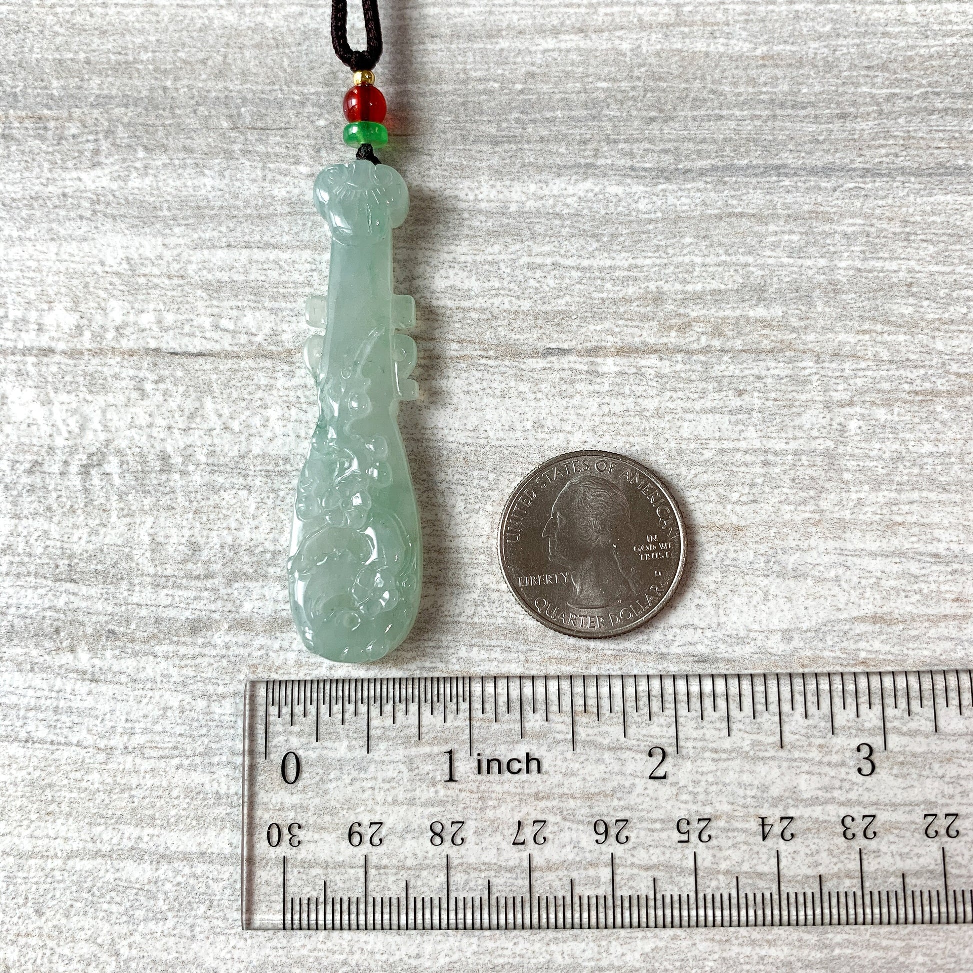 Icy Translucent Jadeite Jade Chinese Lute Pi Pa, 琵琶，Jade Necklace, HY-0621-0093659 - AriaDesignCollection