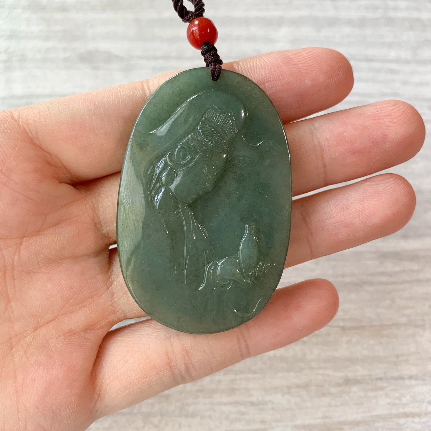 Jadeite Jade Guan Yin Avalokiteshvara Hand Carved Pendant Necklace, Quan Am, YJ-0321-0322913 - AriaDesignCollection