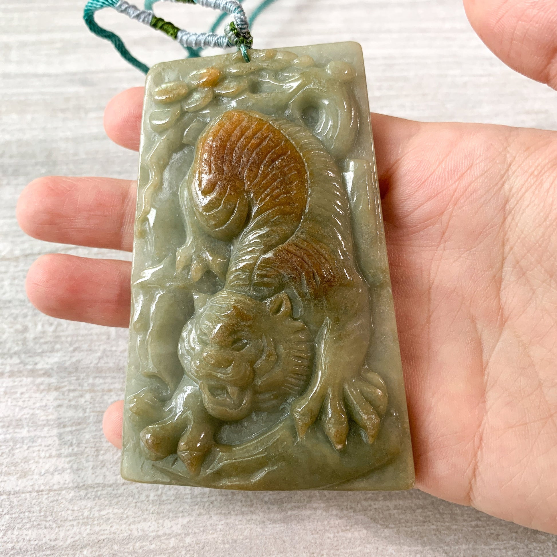 Very Large Jadeite Jade Tiger Chinese Zodiac Carved Pendant Necklace, YJ-0921-0440120 - AriaDesignCollection