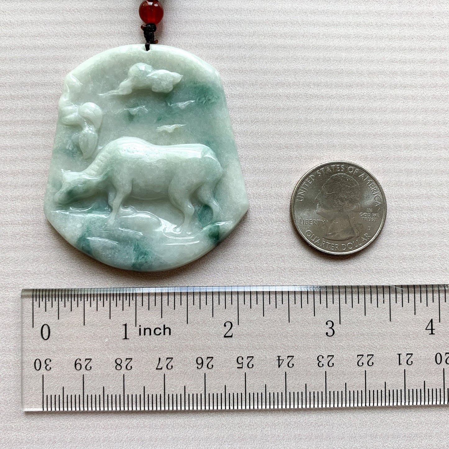 Ox Jadeite Jade Bull Cow Chinese Zodiac Carved Rustic Pendant Necklace, YJ-0321-0449619 - AriaDesignCollection