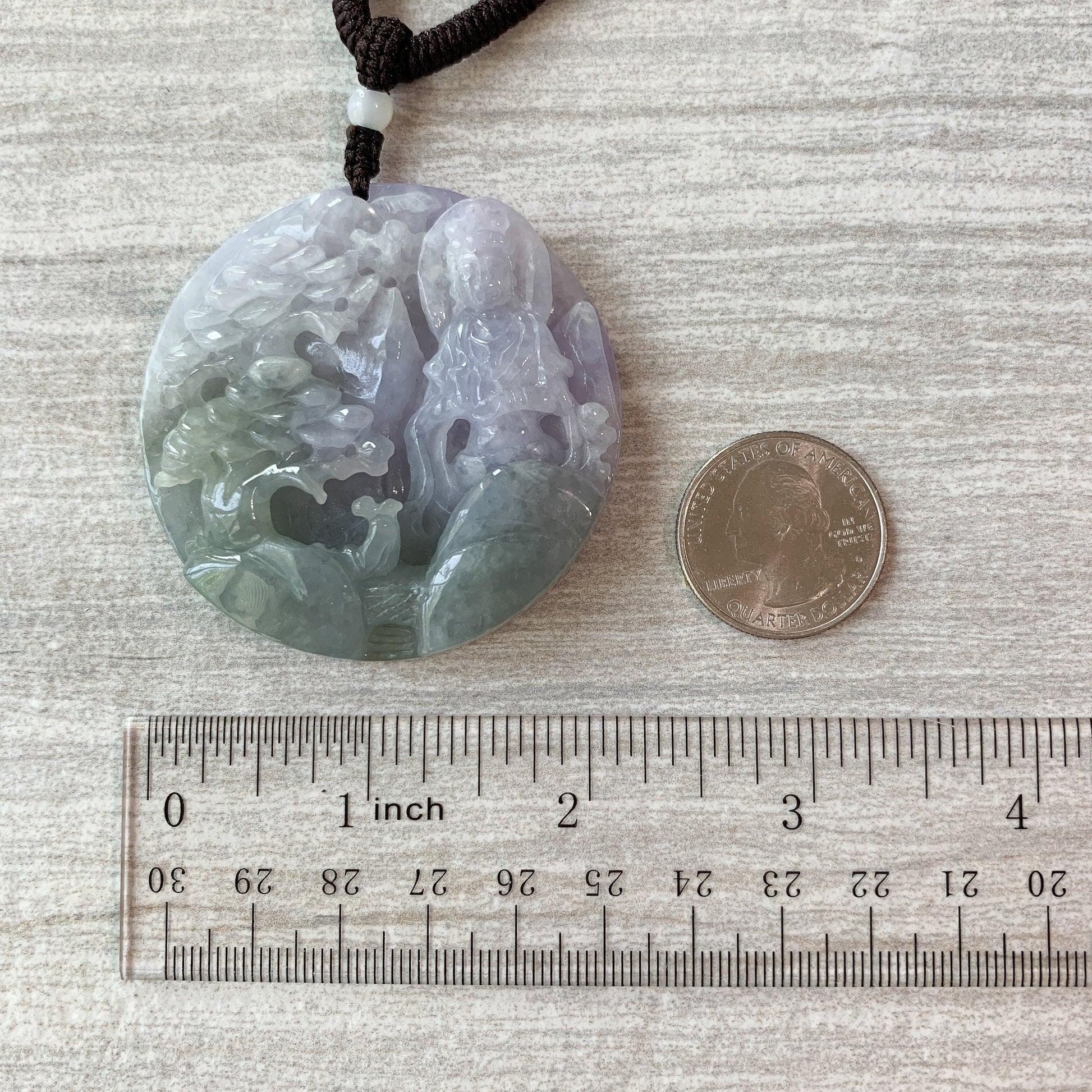 Jadeite Jade Guan Yin Mountain Landscape Avalokiteshvara Hand Carved Pendant Necklace,  YJ-0321-0317674 - AriaDesignCollection