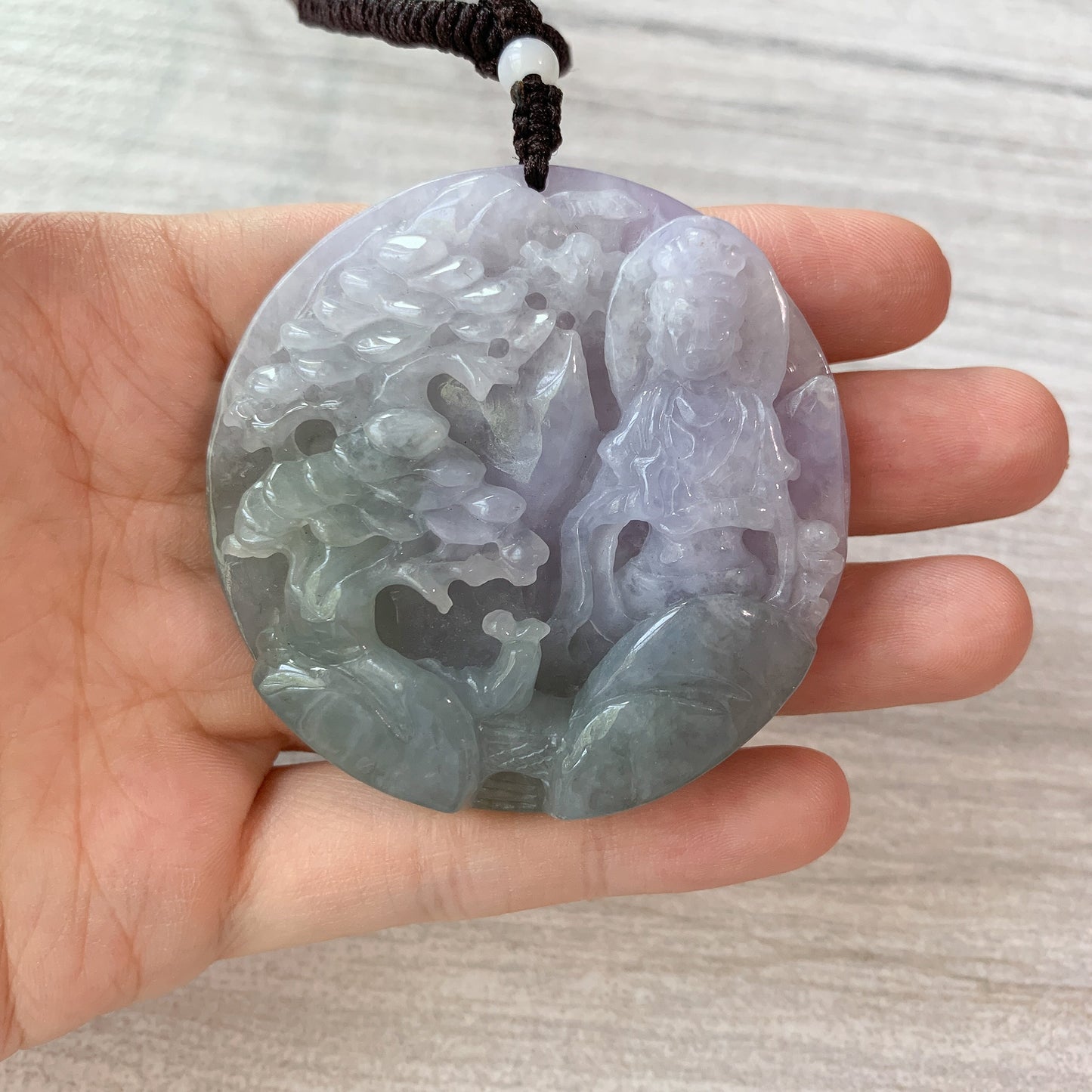 Jadeite Jade Guan Yin Mountain Landscape Avalokiteshvara Hand Carved Pendant Necklace,  YJ-0321-0317674 - AriaDesignCollection