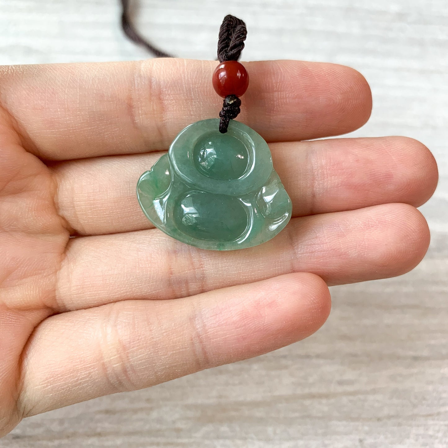 Small Green Jadeite Jade Happy Buddha Carved Jadeite Pendant, BJ-0621-0004738 - AriaDesignCollection