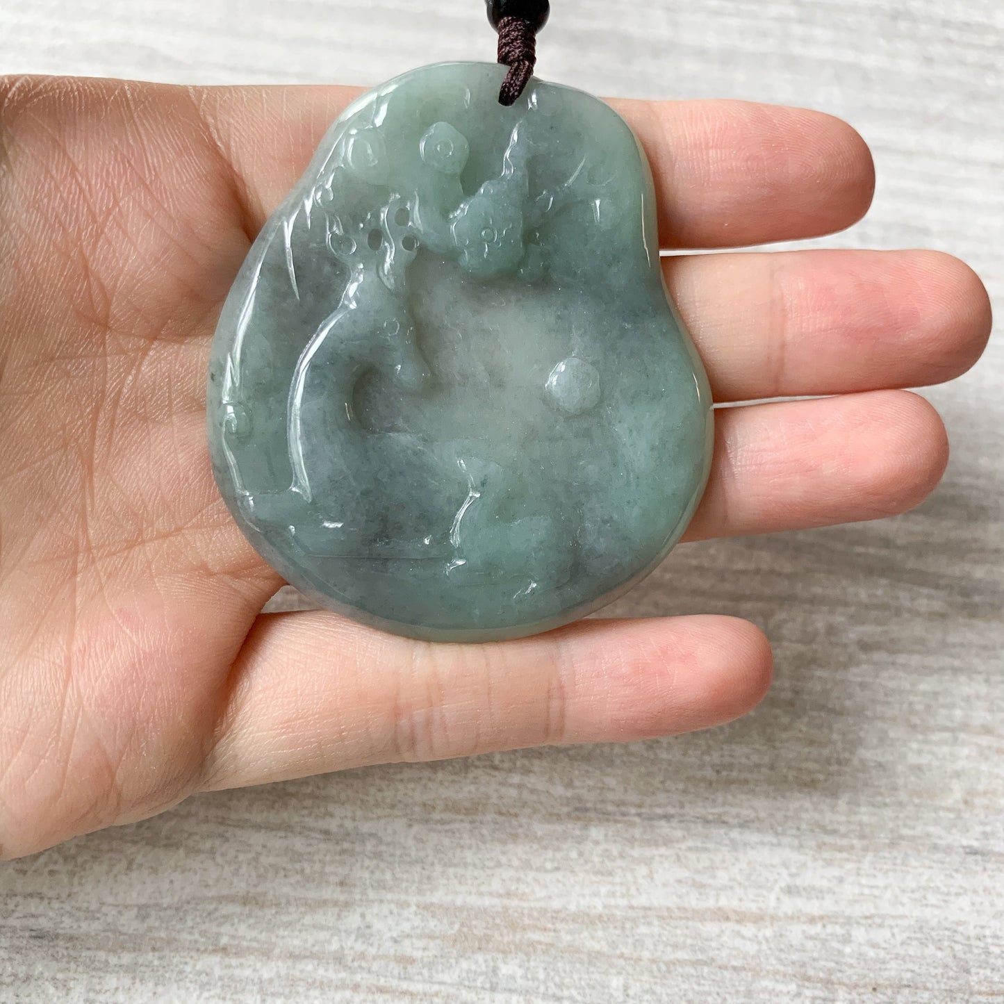 Jadeite Jade Deer in Forest Hand Carved Pendant Necklace, YJ-0321-0420193 - AriaDesignCollection