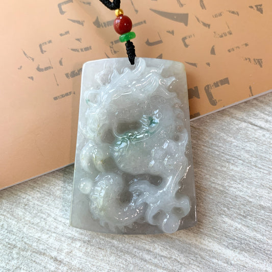 Jadeite Jade Dragon Chinese Zodiac Hand Carved Pendant Necklace, BJ-0621-0005313 - AriaDesignCollection