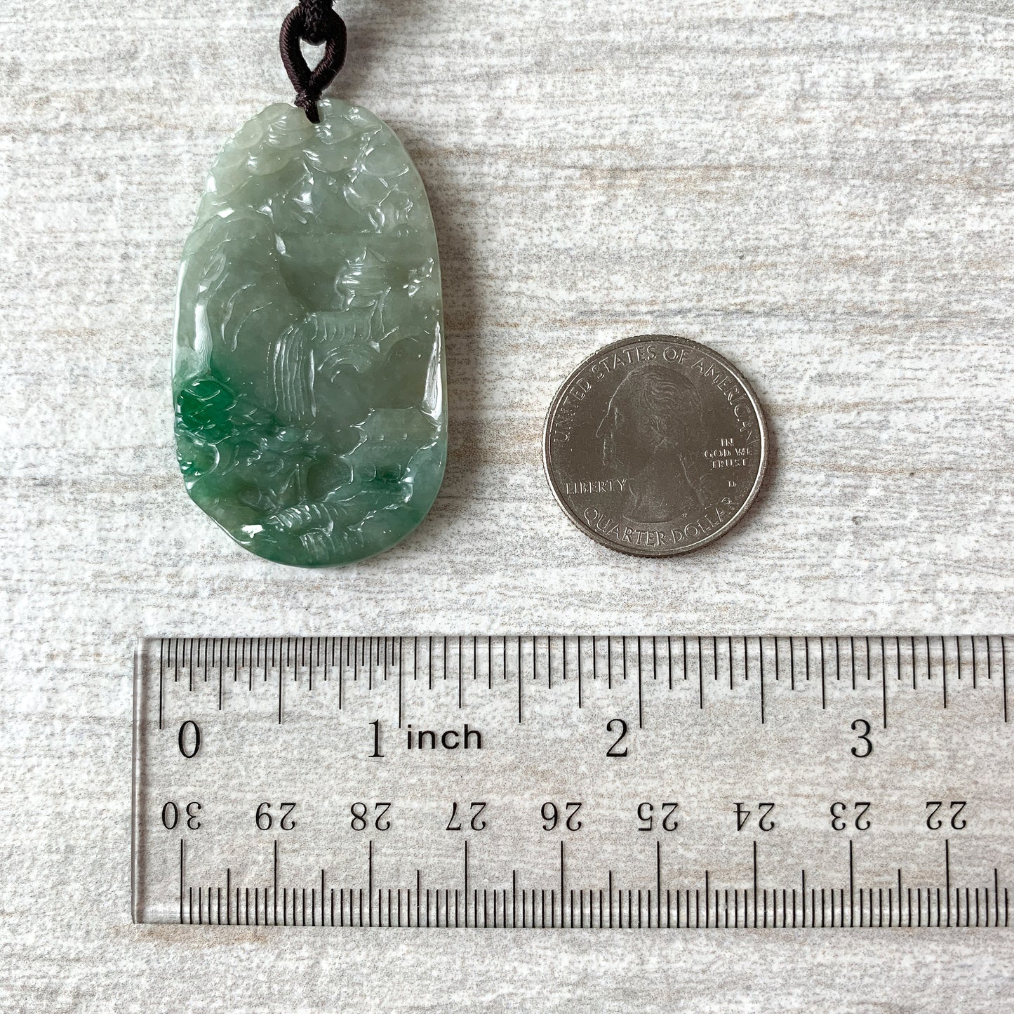Jadeite Jade Landscape Mountain Forest River Scenery Hand Carved Pendant Necklace, YJ-0321-0387980 - AriaDesignCollection