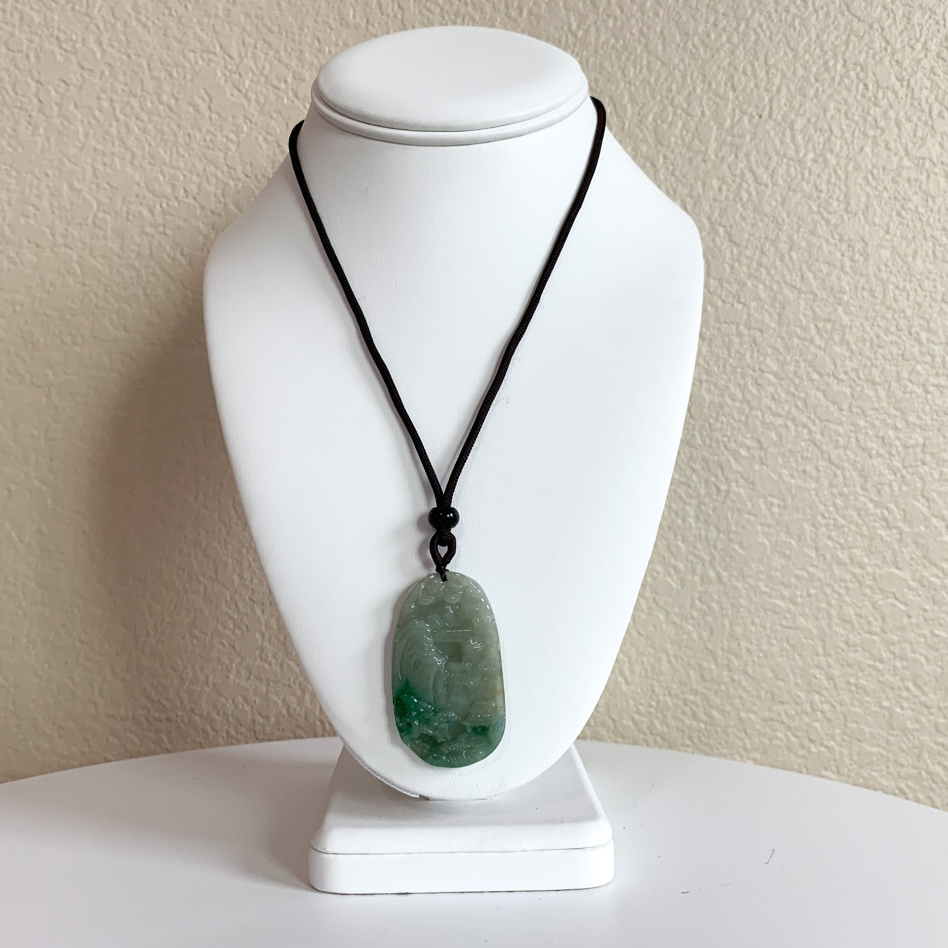 Jadeite Jade Landscape Mountain Forest River Scenery Hand Carved Pendant Necklace, YJ-0321-0387980 - AriaDesignCollection