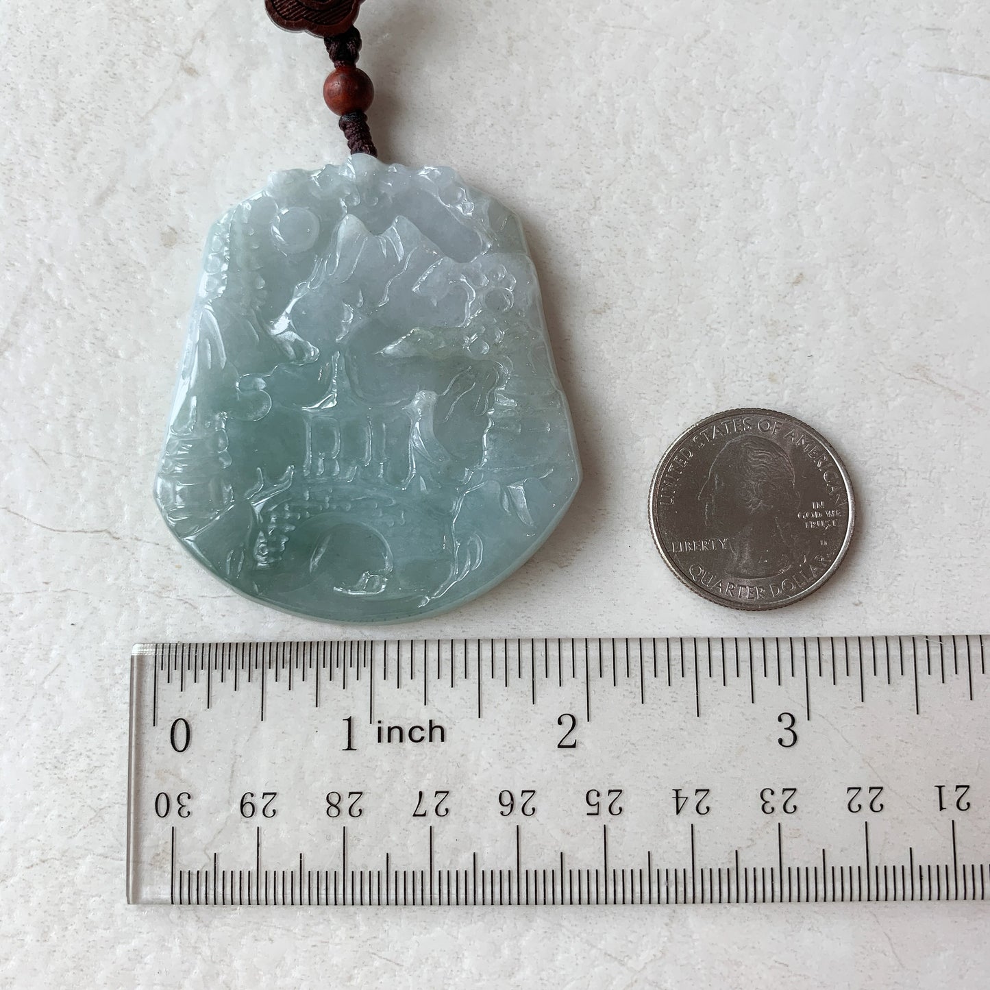 Jadeite Jade Landscape Mountain Forest River Scenery Hand Carved Pendant Necklace, YJ-0321-0439936 - AriaDesignCollection