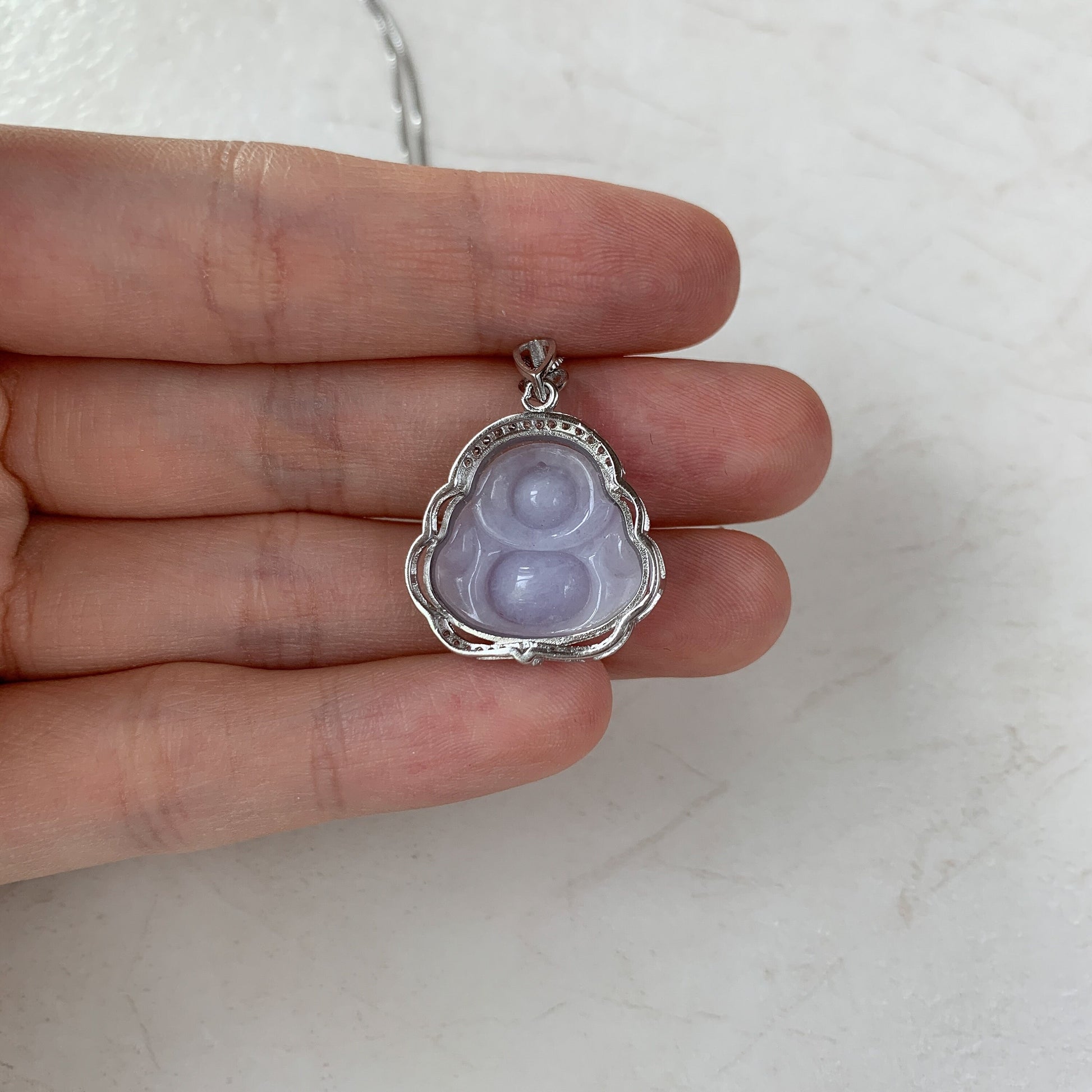 Purple Lavender Jadeite Jade Buddha Carved Pendant Sterling Silver Necklace, CZ-0621-1646867035 - AriaDesignCollection