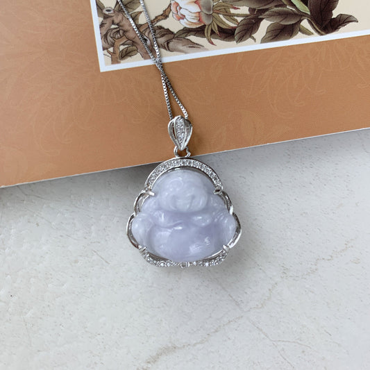 Purple Lavender Jadeite Jade Buddha Carved Pendant Sterling Silver Necklace, CZ-0621-1646867035 - AriaDesignCollection