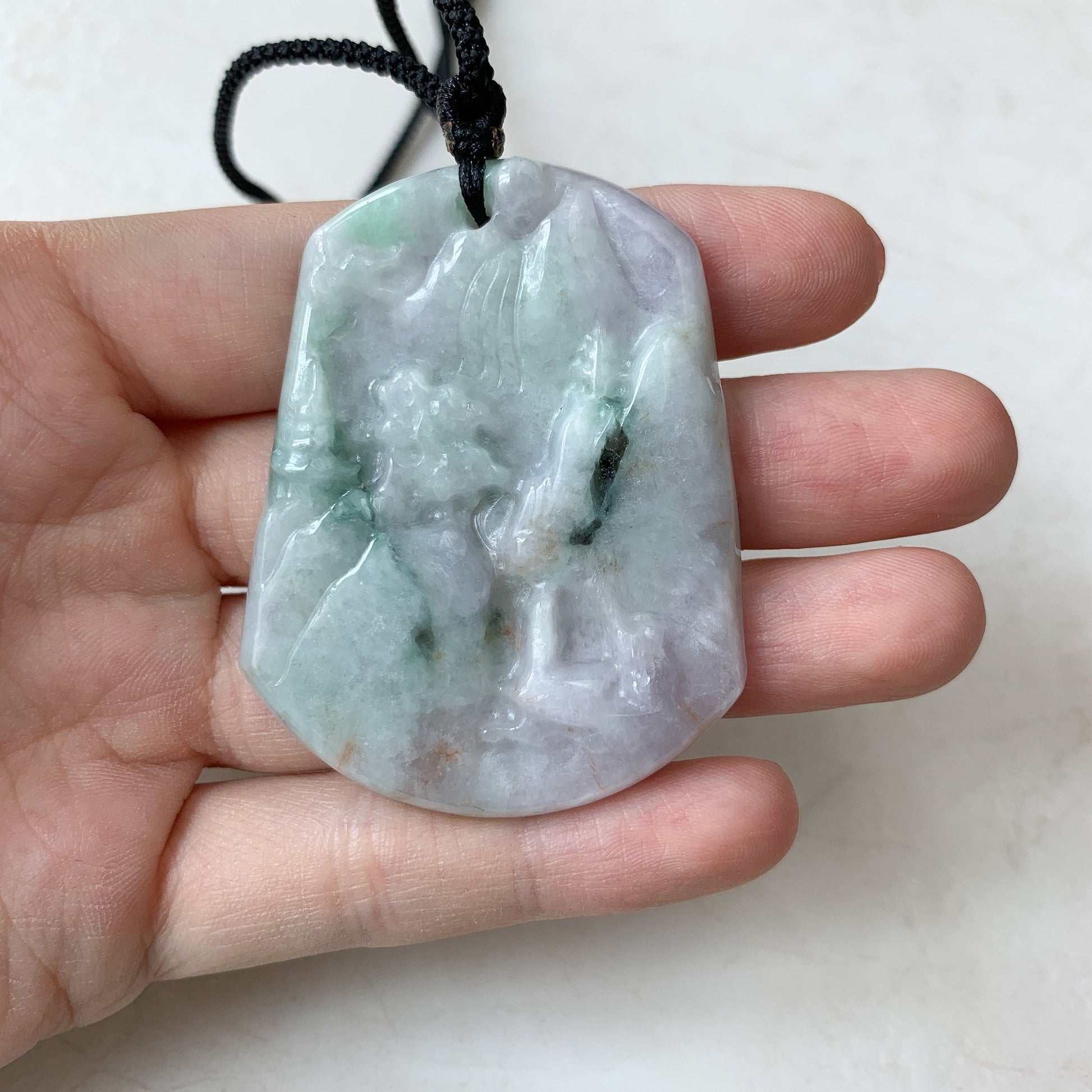 Jadeite Jade Landscape Mountain Forest River Scenery Hand Carved Pendant Necklace, YJ-0321-0396720 - AriaDesignCollection