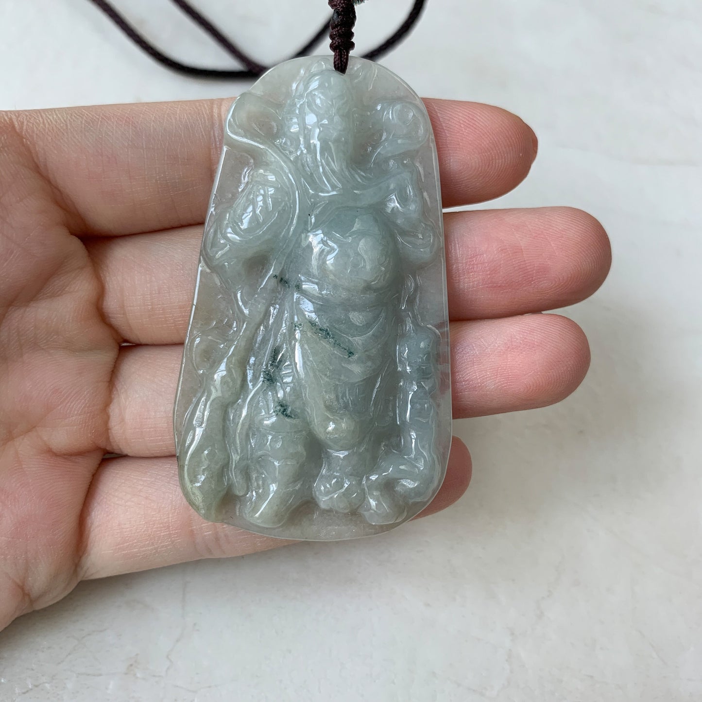 Jadeite Jade Guan Yu Guan Gong Carved Pendant Necklace, YJ-0321-0322421 - AriaDesignCollection