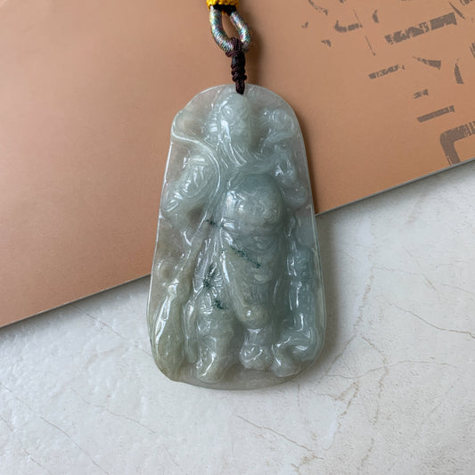 Jadeite Jade Guan Yu Guan Gong Carved Pendant Necklace, YJ-0321-0322421 - AriaDesignCollection