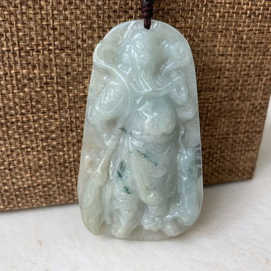 Jadeite Jade Guan Yu Guan Gong Carved Pendant Necklace, YJ-0321-0322421 - AriaDesignCollection