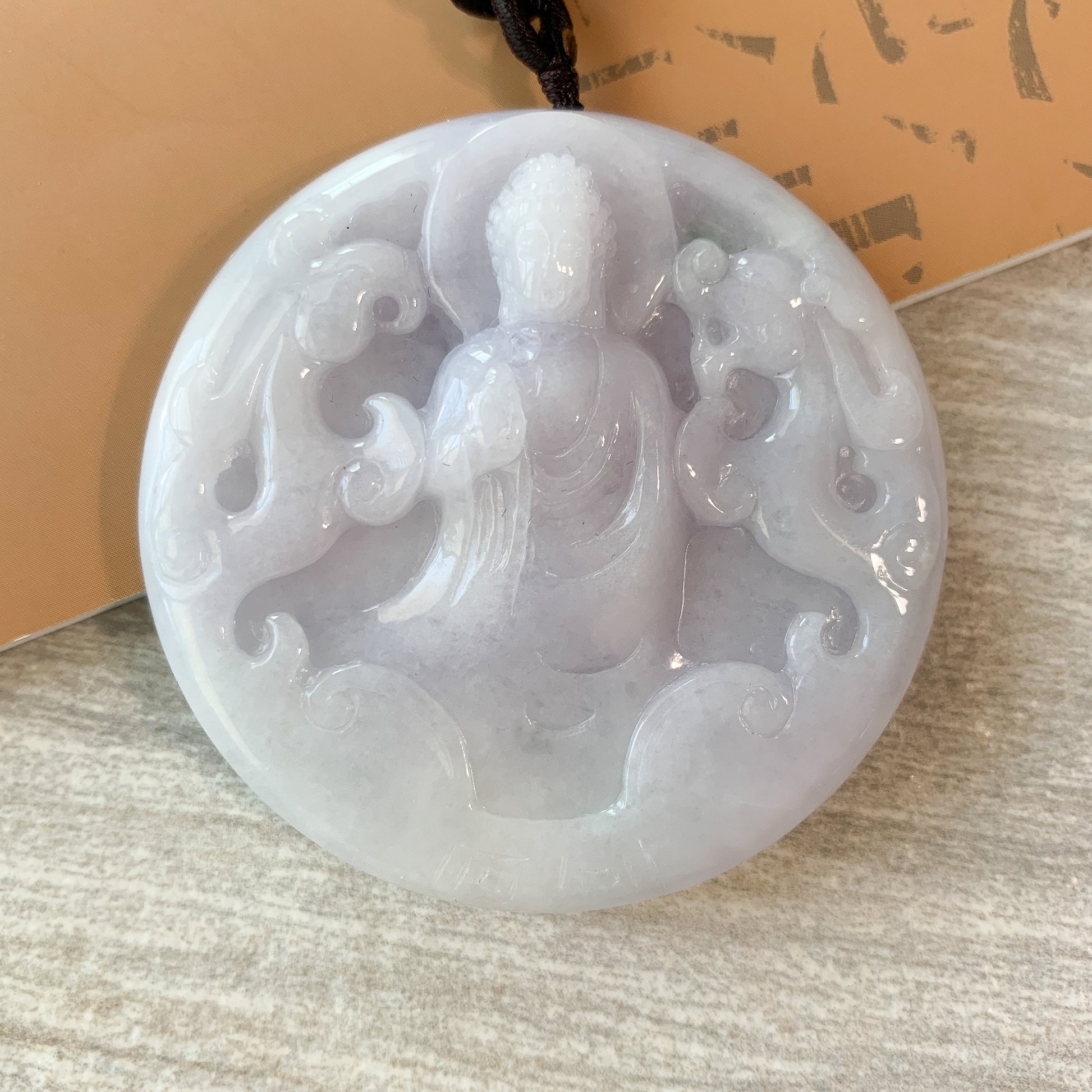 Purple Large Jadeite Jade Buddha Protected by Dragon Necklace, YJ-0321-0331054 - AriaDesignCollection