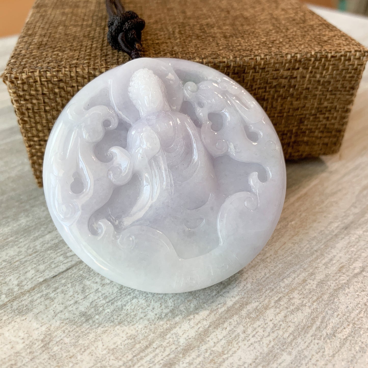 Purple Large Jadeite Jade Buddha Protected by Dragon Necklace, YJ-0321-0331054 - AriaDesignCollection