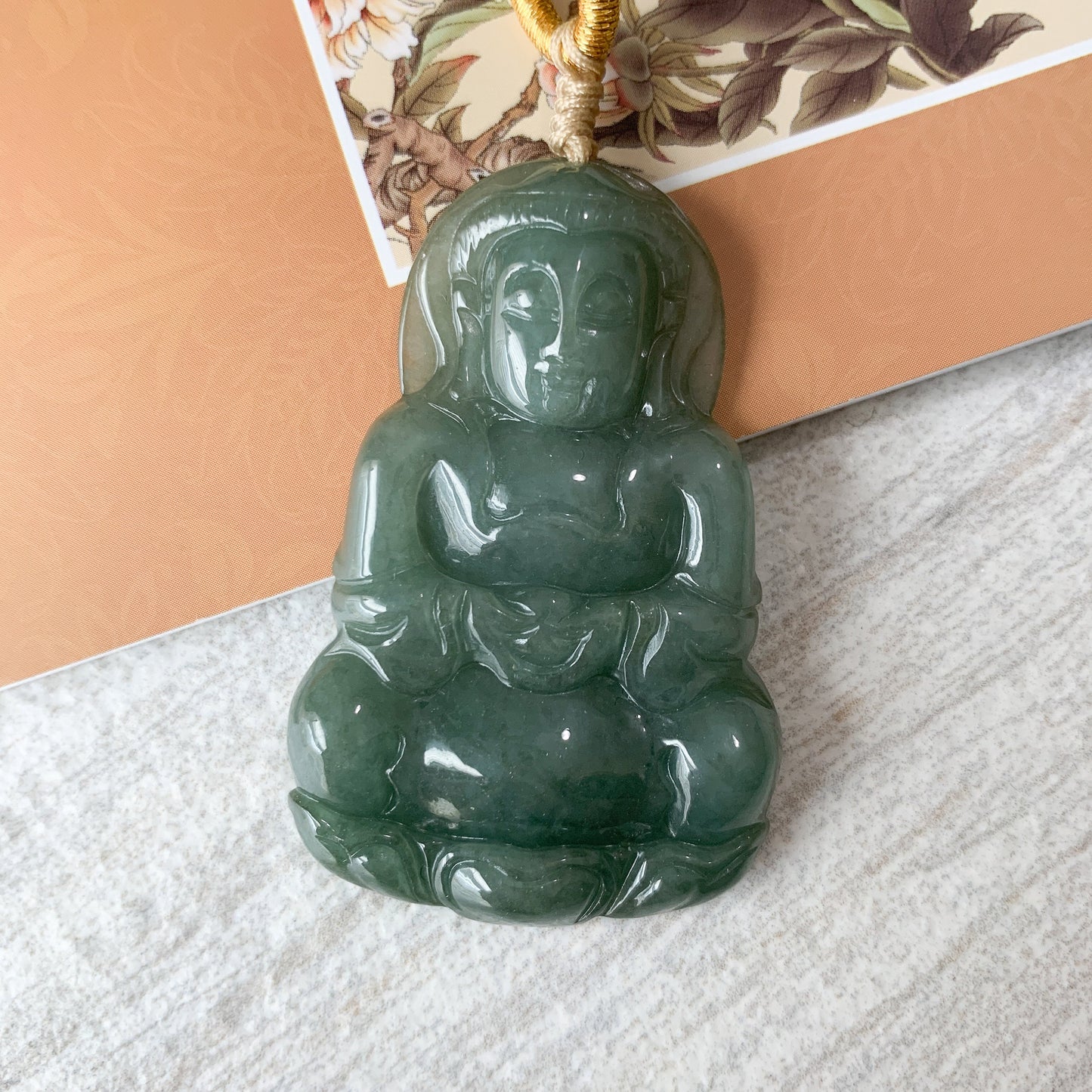 Jadeite Jade Guan Yin Avalokiteshvara Hand Carved Pendant Necklace, YJ-0321-0372113 - AriaDesignCollection