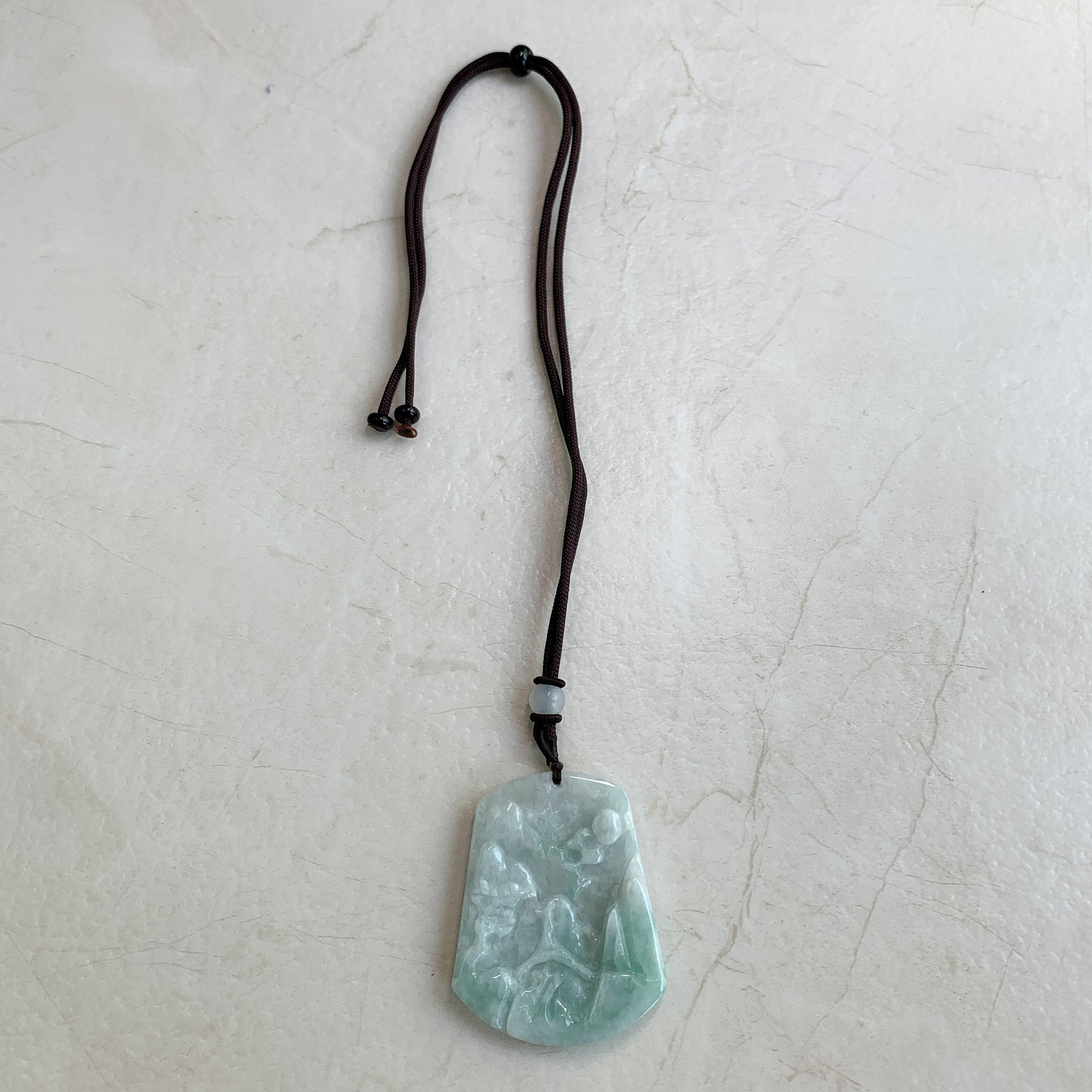 Jadeite Jade Landscape Mountain Forest River Scenery Hand Carved Pendant Necklace, YJ-0321-0320091 - AriaDesignCollection