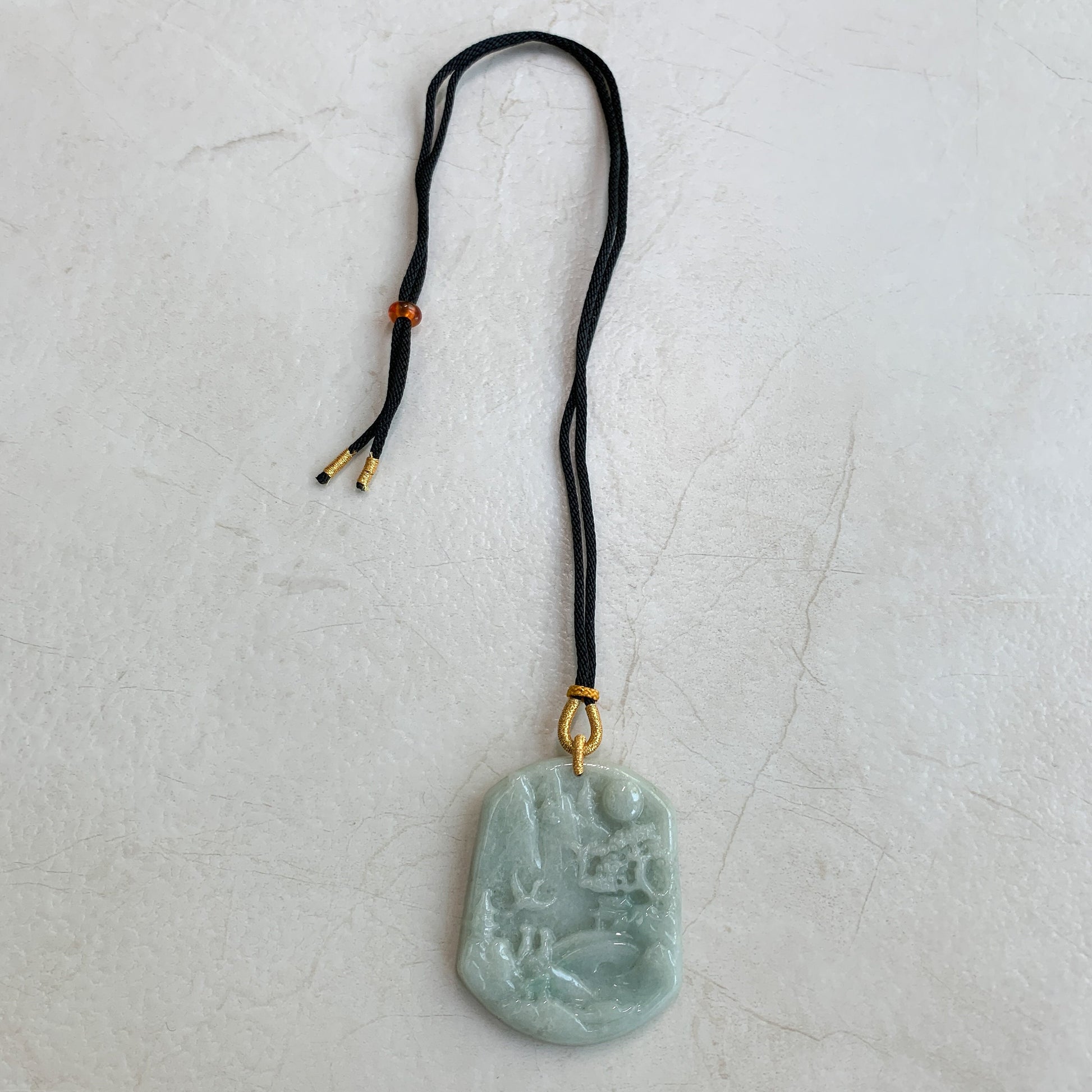 Jadeite Jade Landscape Mountain Forest River Scenery Hand Carved Pendant Necklace, YJ-0321-0437902 - AriaDesignCollection