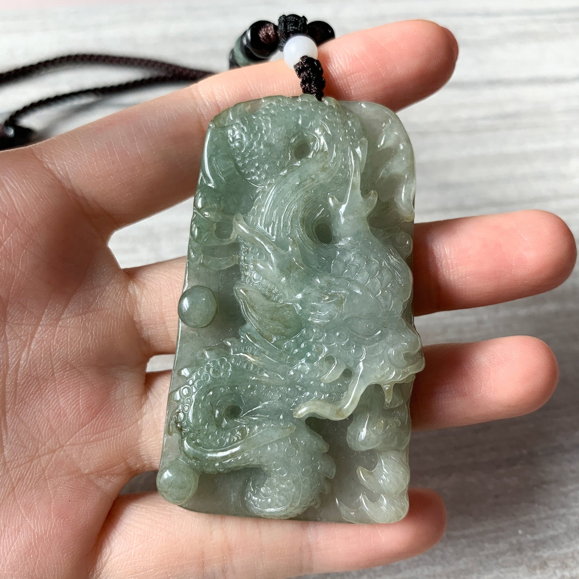 Jadeite Jade Dragon Chinese Zodiac Hand Carved Pendant Necklace, YJ-0321-0466112 - AriaDesignCollection