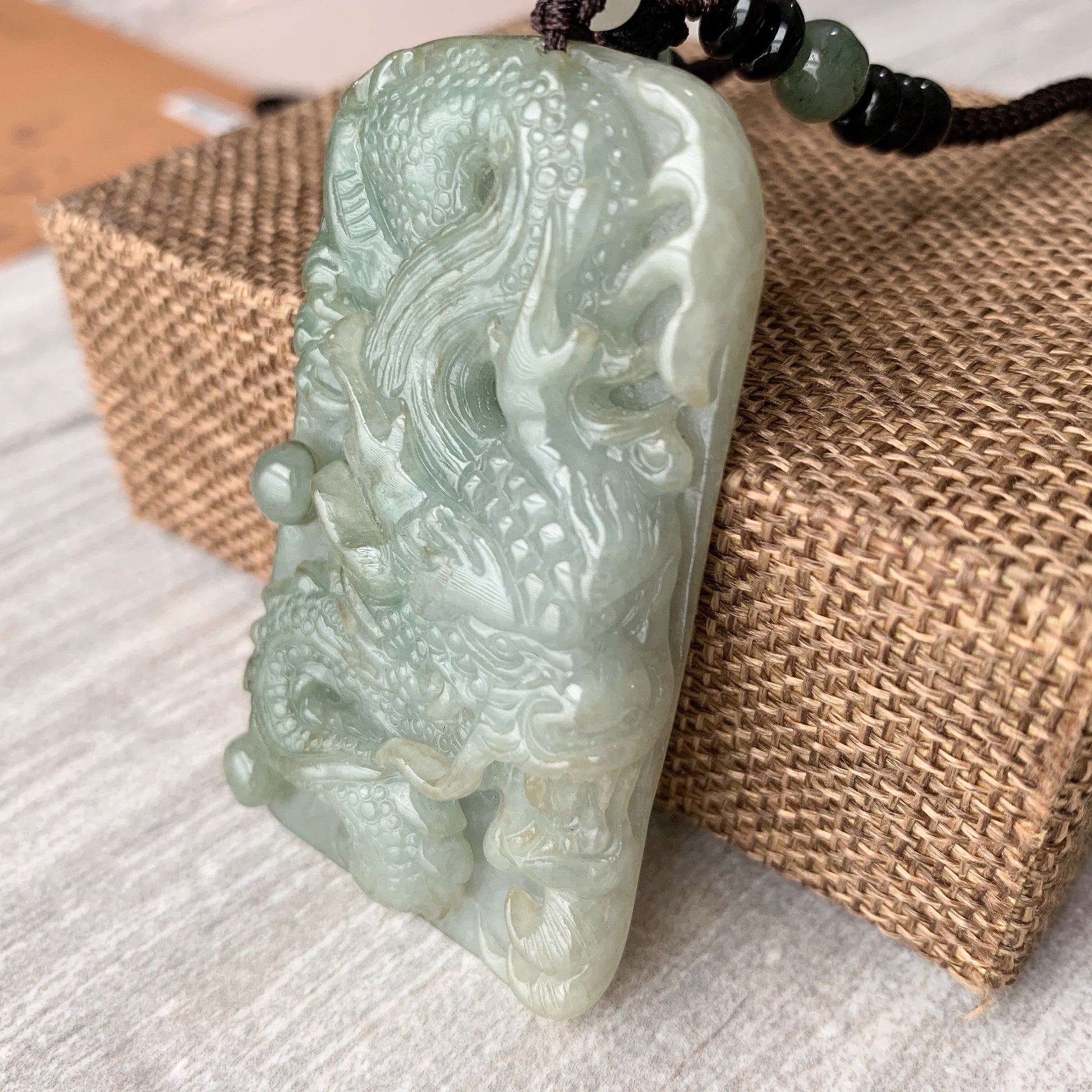 Jadeite Jade Dragon Chinese Zodiac Hand Carved Pendant Necklace, YJ-0321-0466112 - AriaDesignCollection