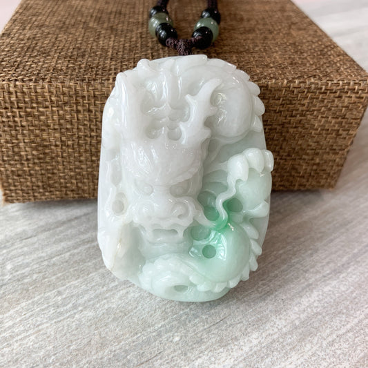 Jadeite Jade Dragon Chinese Zodiac Hand Carved Pendant Necklace, YJ-0321-0339665 - AriaDesignCollection