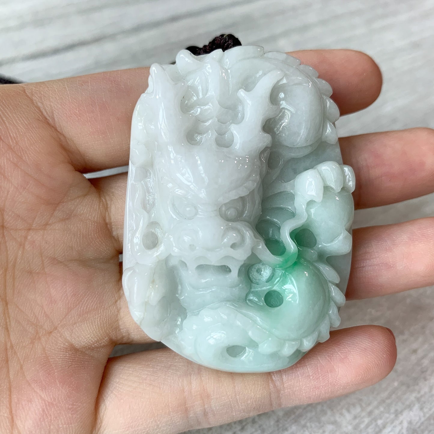 Jadeite Jade Dragon Chinese Zodiac Hand Carved Pendant Necklace, YJ-0321-0339665 - AriaDesignCollection