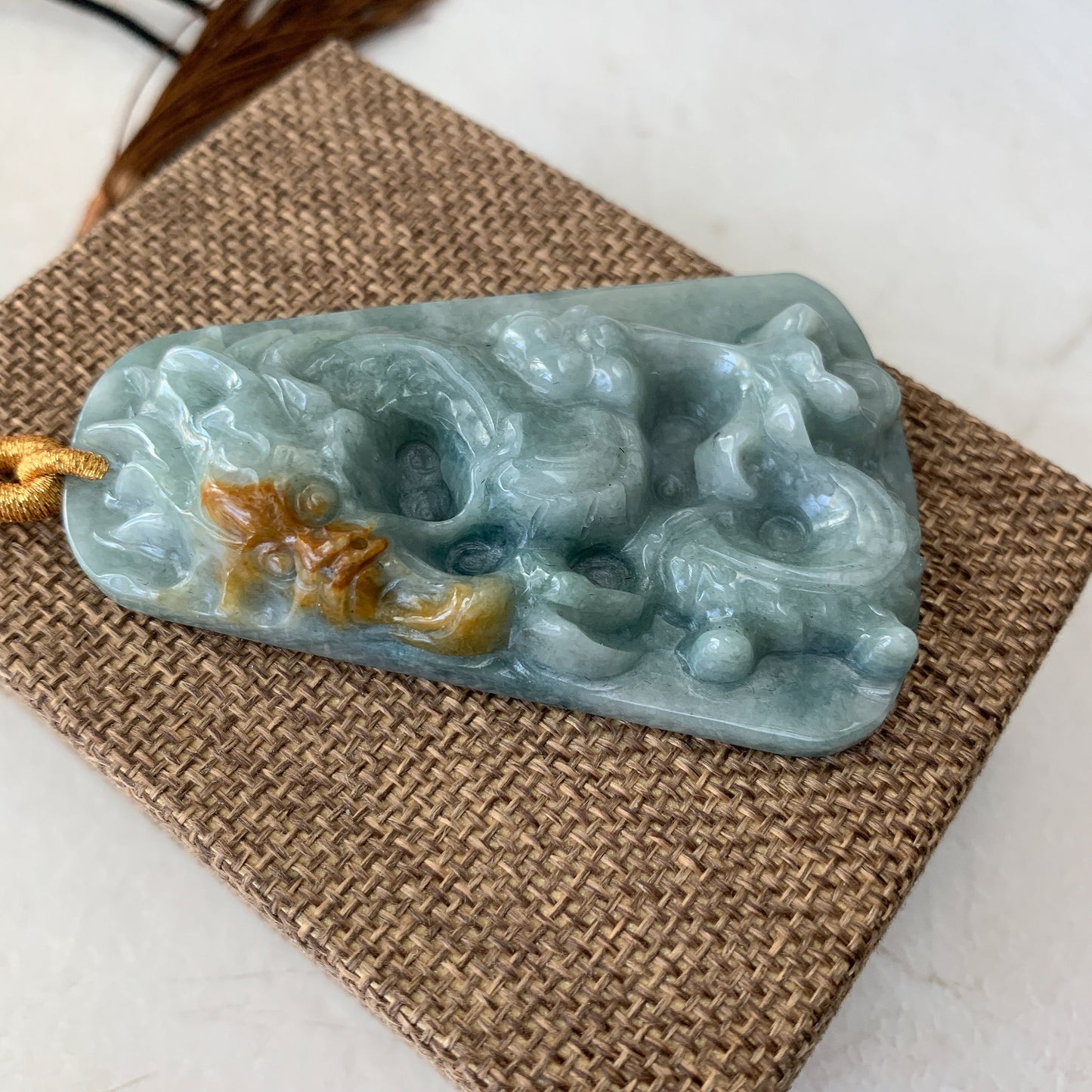 Large Jadeite Jade Dragon Chinese Zodiac Hand Carved Pendant Necklace, YJ-0321-0463708 - AriaDesignCollection