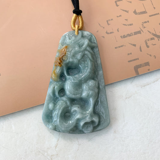 Large Jadeite Jade Dragon Chinese Zodiac Hand Carved Pendant Necklace, YJ-0321-0463708 - AriaDesignCollection