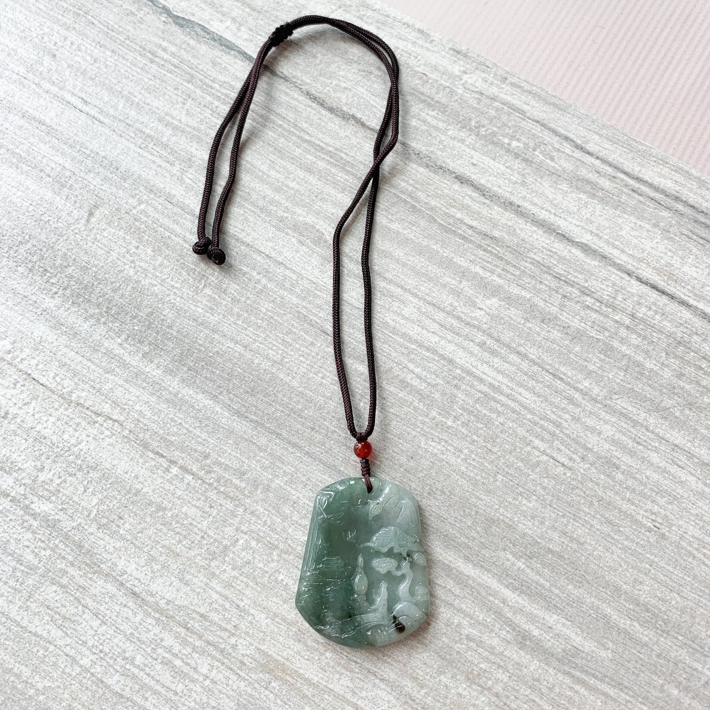 Tree pendant, Jadeite Jade, Mountain Forest River, Scenery Hand Carved Pendant Necklace, YJ-0321-0234385-1 - AriaDesignCollection